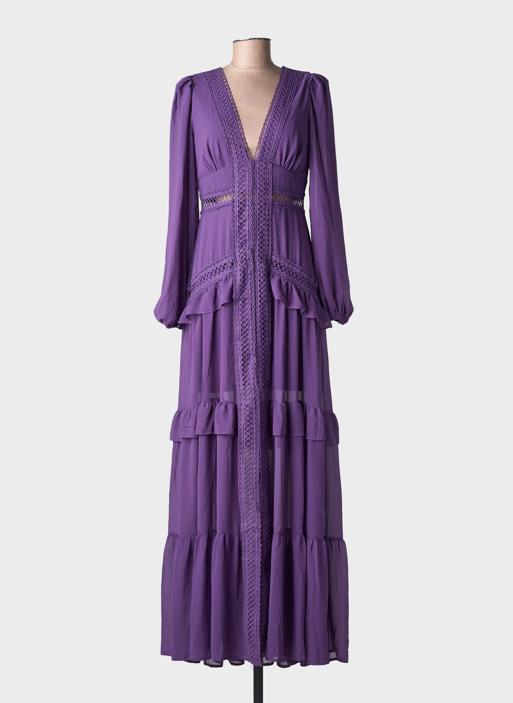 Rochie lungă mâneci lungi mâneci lungi violet F & P femeie
