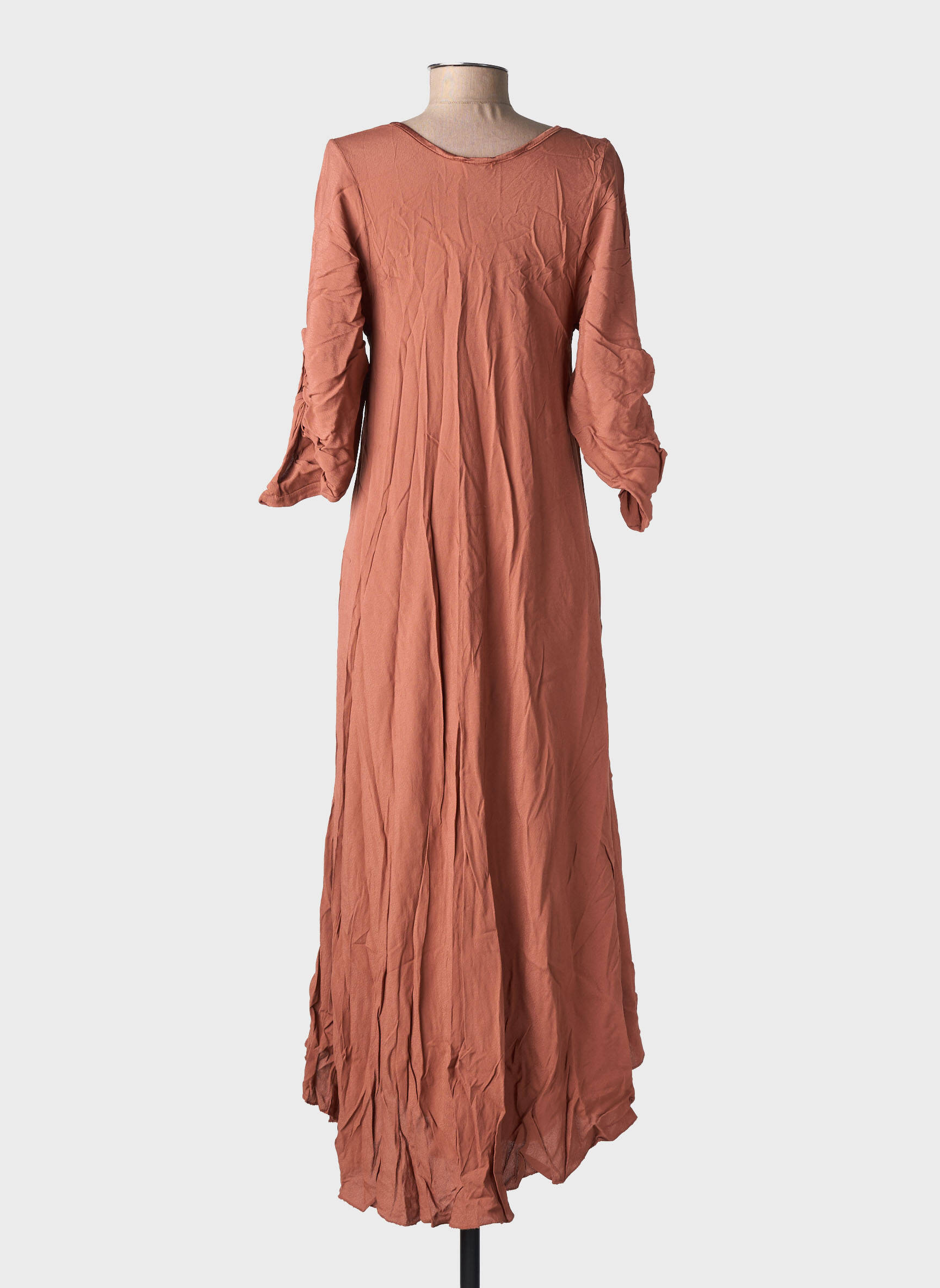 Rochie lungă croială evazată mâneci 3/4 maro BY COCO femeie