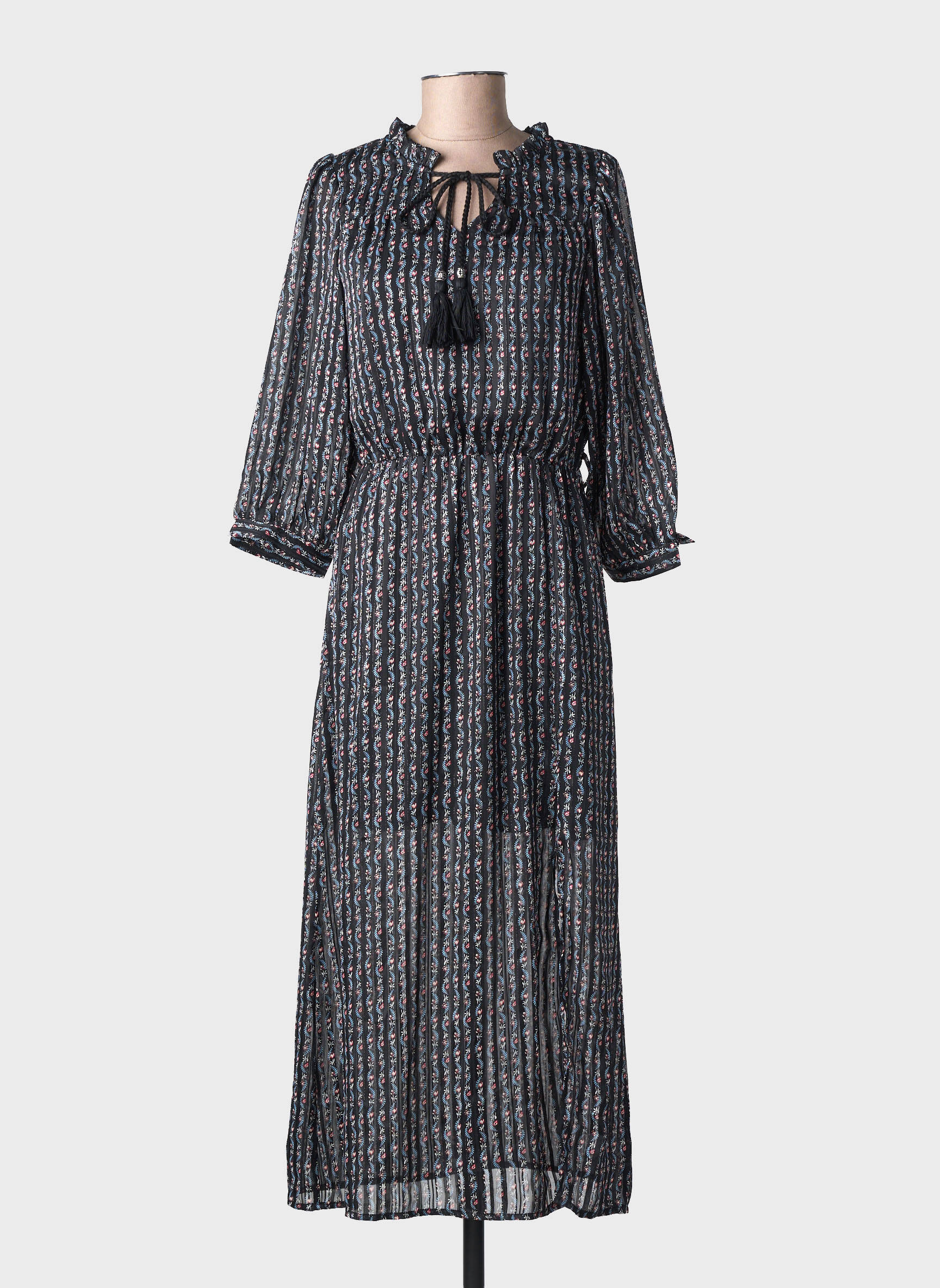 Rochie lungă imprimeu fantezie mâneci 3/4 negru SARAH JOHN femeie