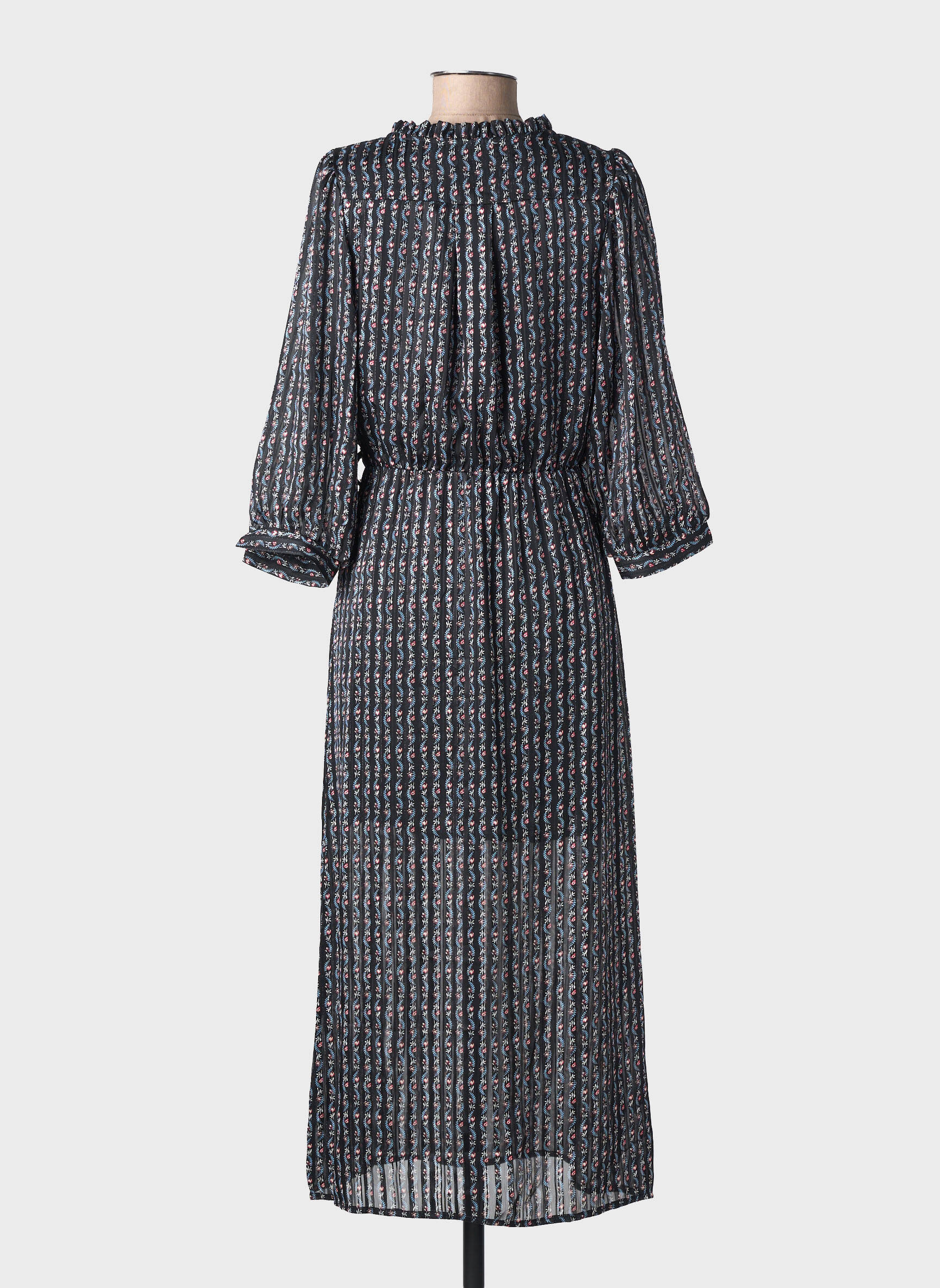 Rochie lungă imprimeu fantezie mâneci 3/4 negru SARAH JOHN femeie