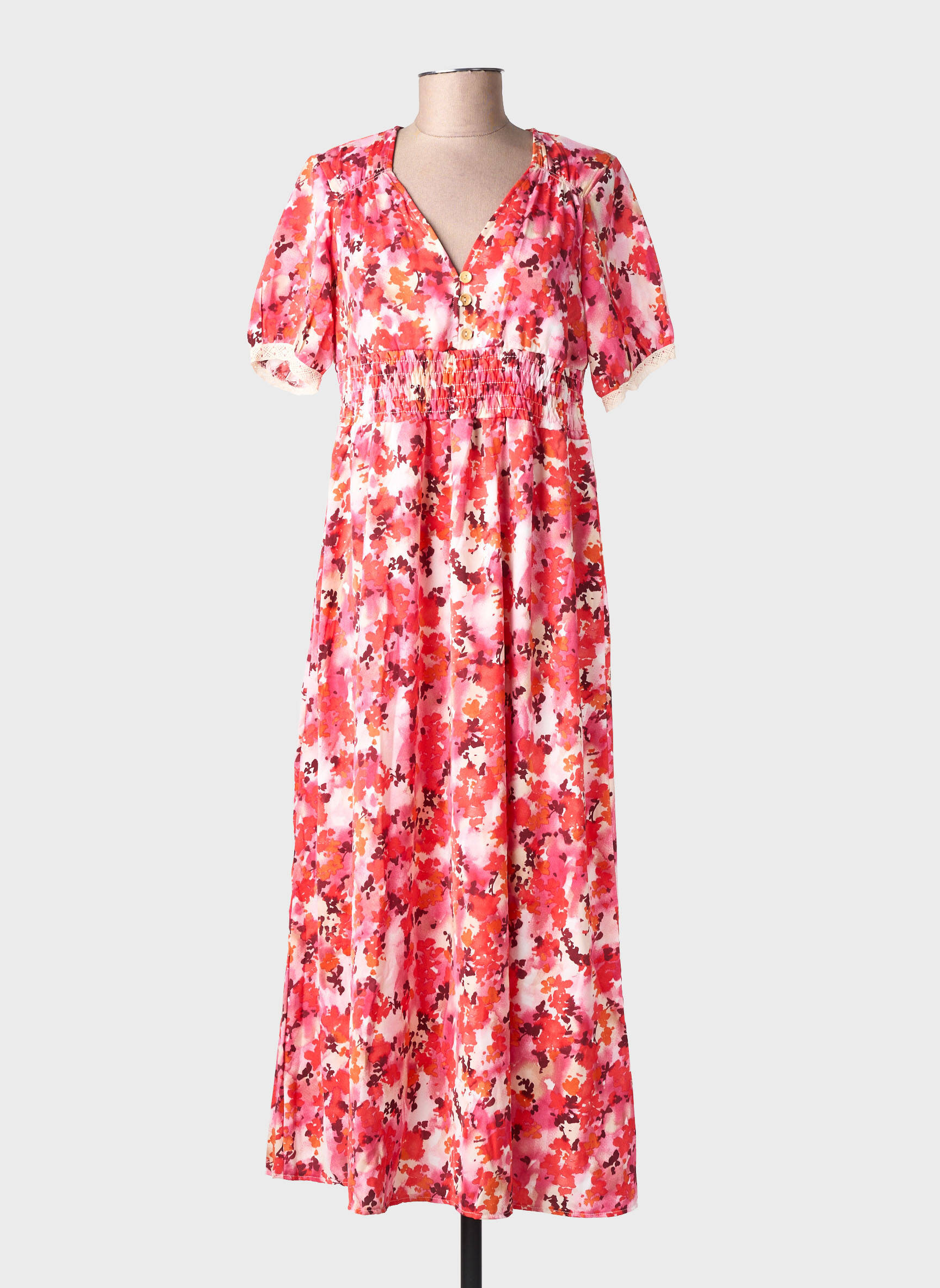 Rochie lungă croială evazată mâneci scurte portocalie LILIE ROSE femeie