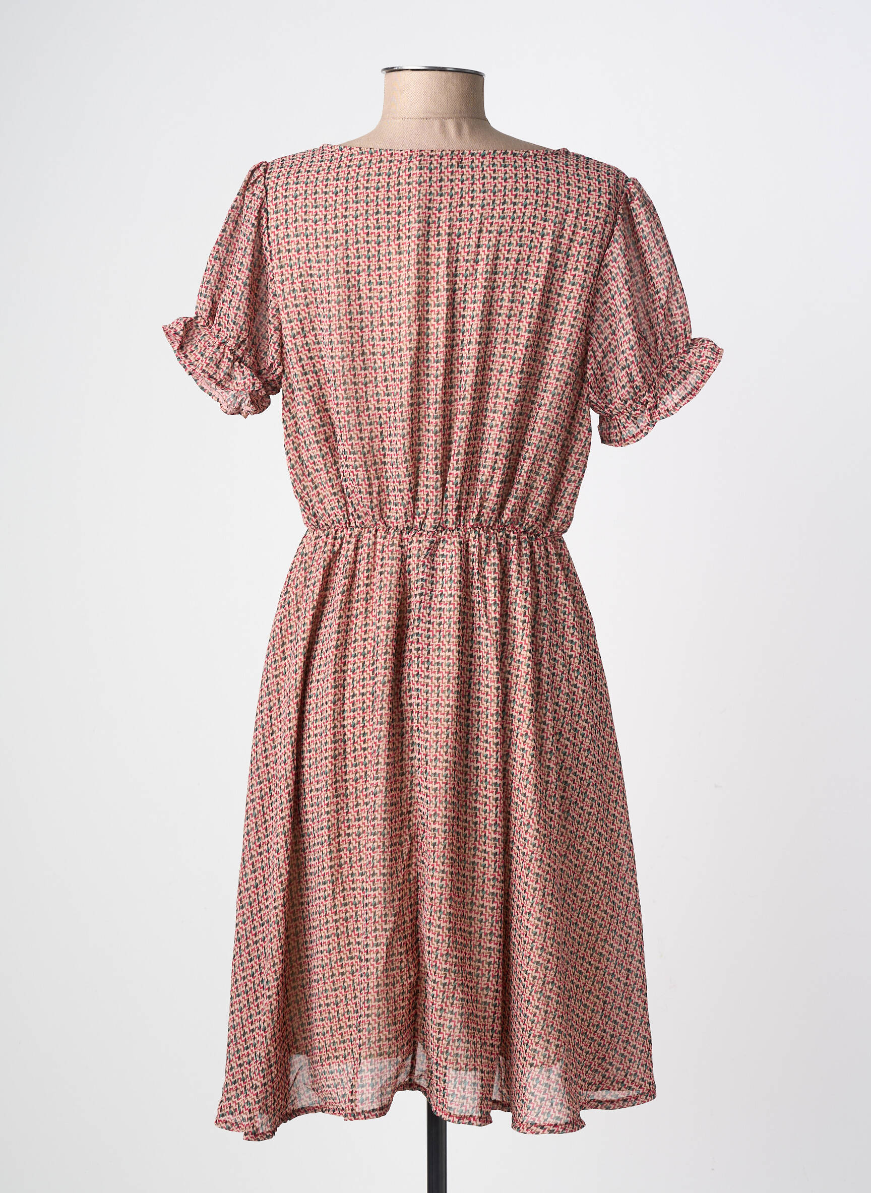 Rochie midi imprimeu fantezie mâneci scurte bej LILIE ROSE femeie