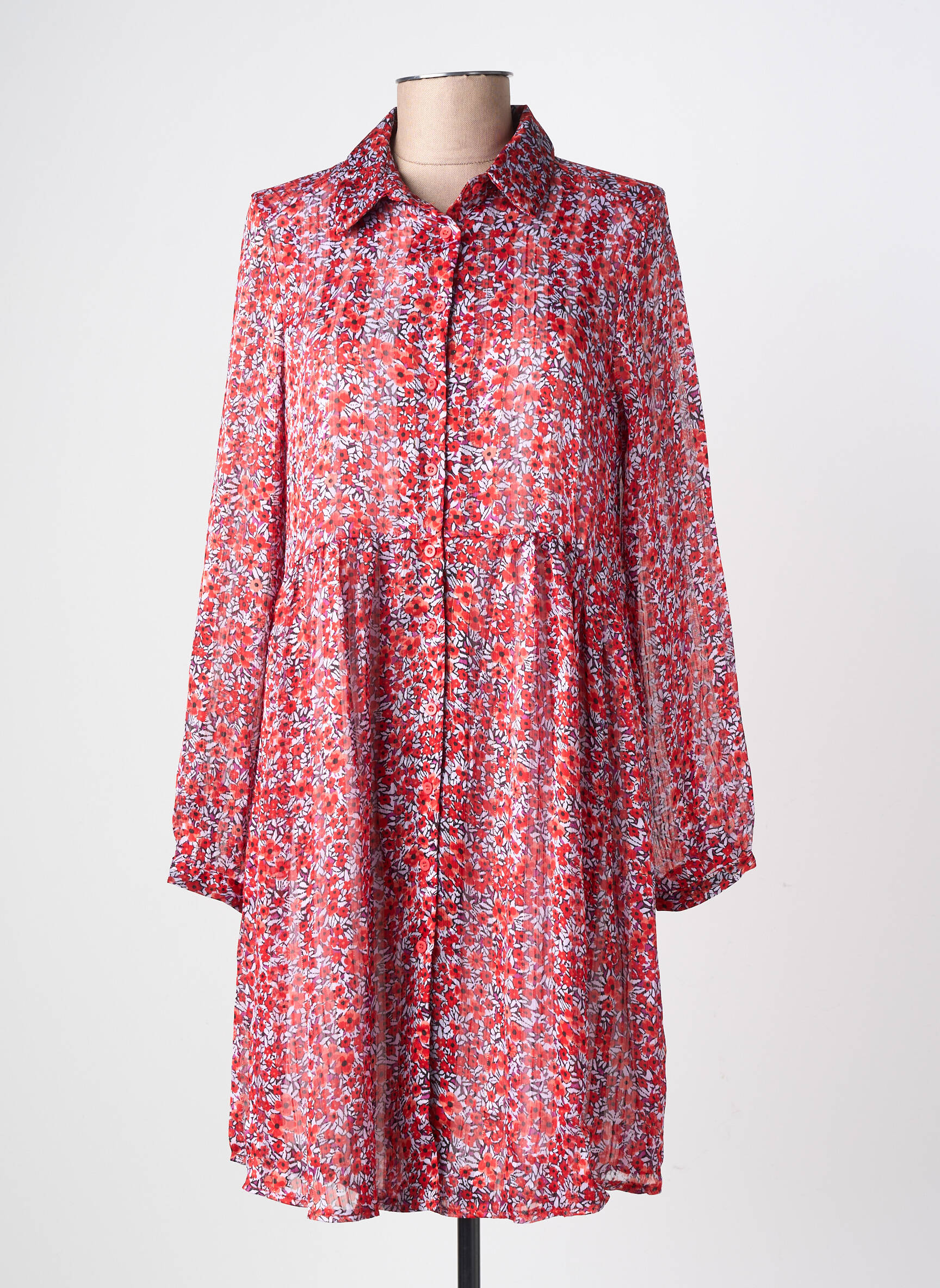 Rochie scurtă croială fluidă mâneci lungi roșu LILIE ROSE femeie