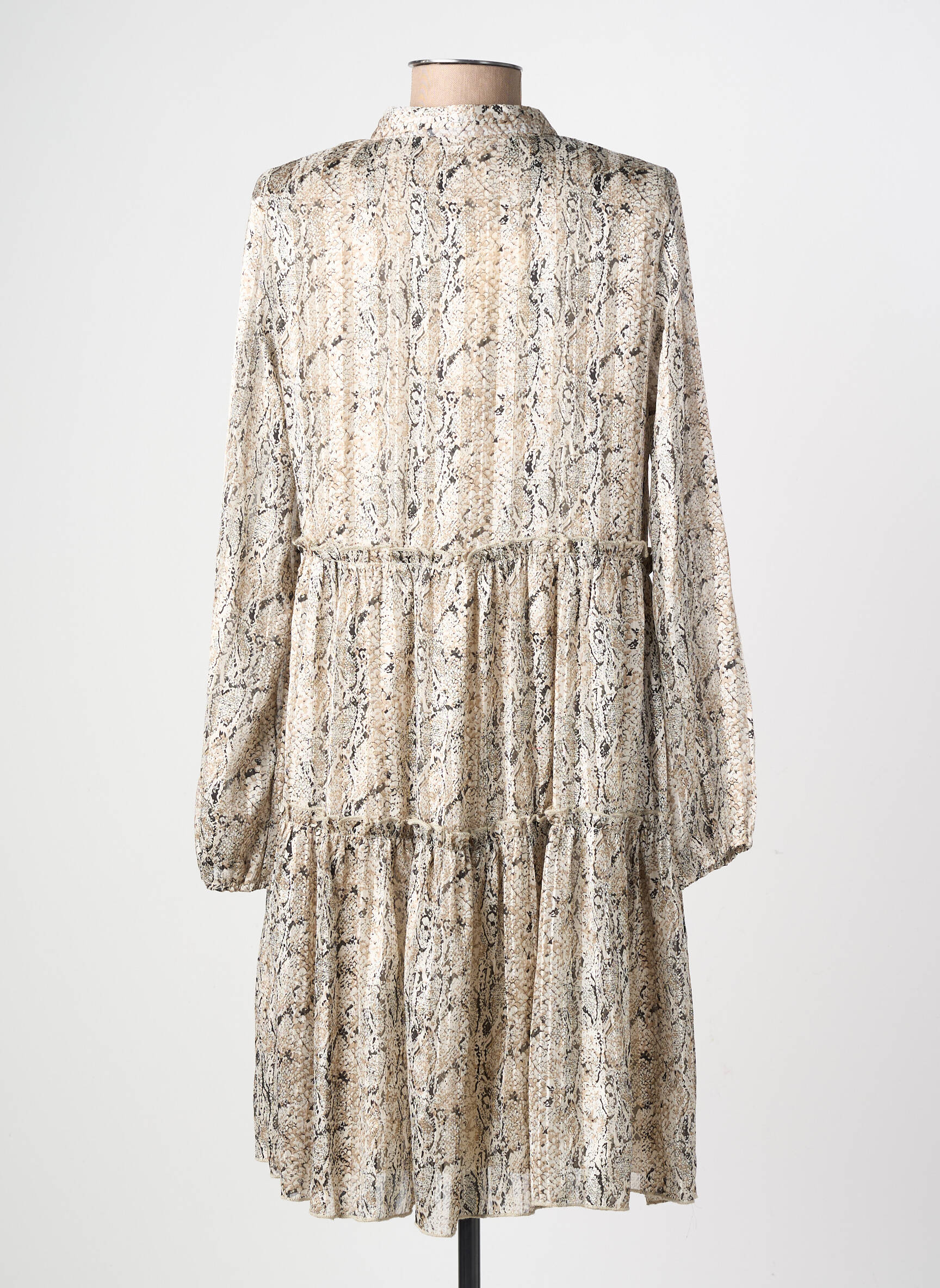 Rochie scurtă croială evazată mâneci lungi bej LILIE ROSE femeie