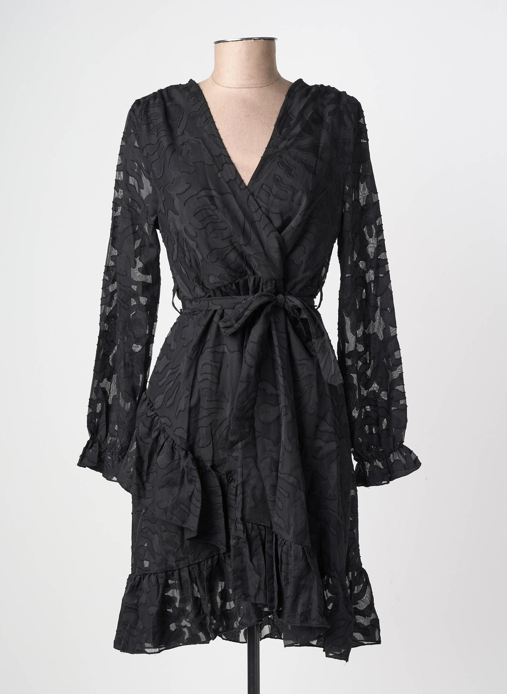 Rochie midi țesătură crep mâneci lungi negru LILIE ROSE femeie
