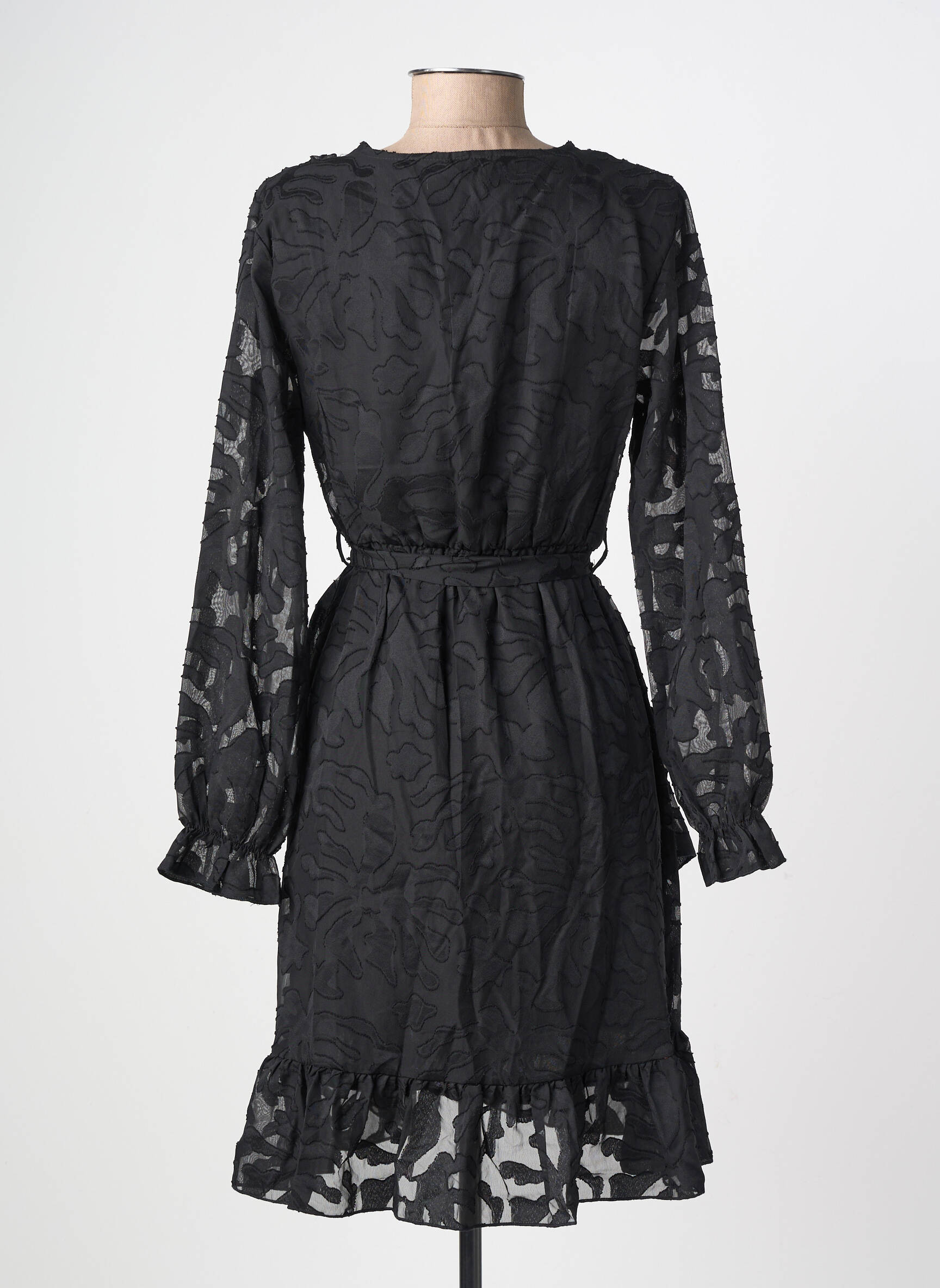 Rochie midi țesătură crep mâneci lungi negru LILIE ROSE femeie