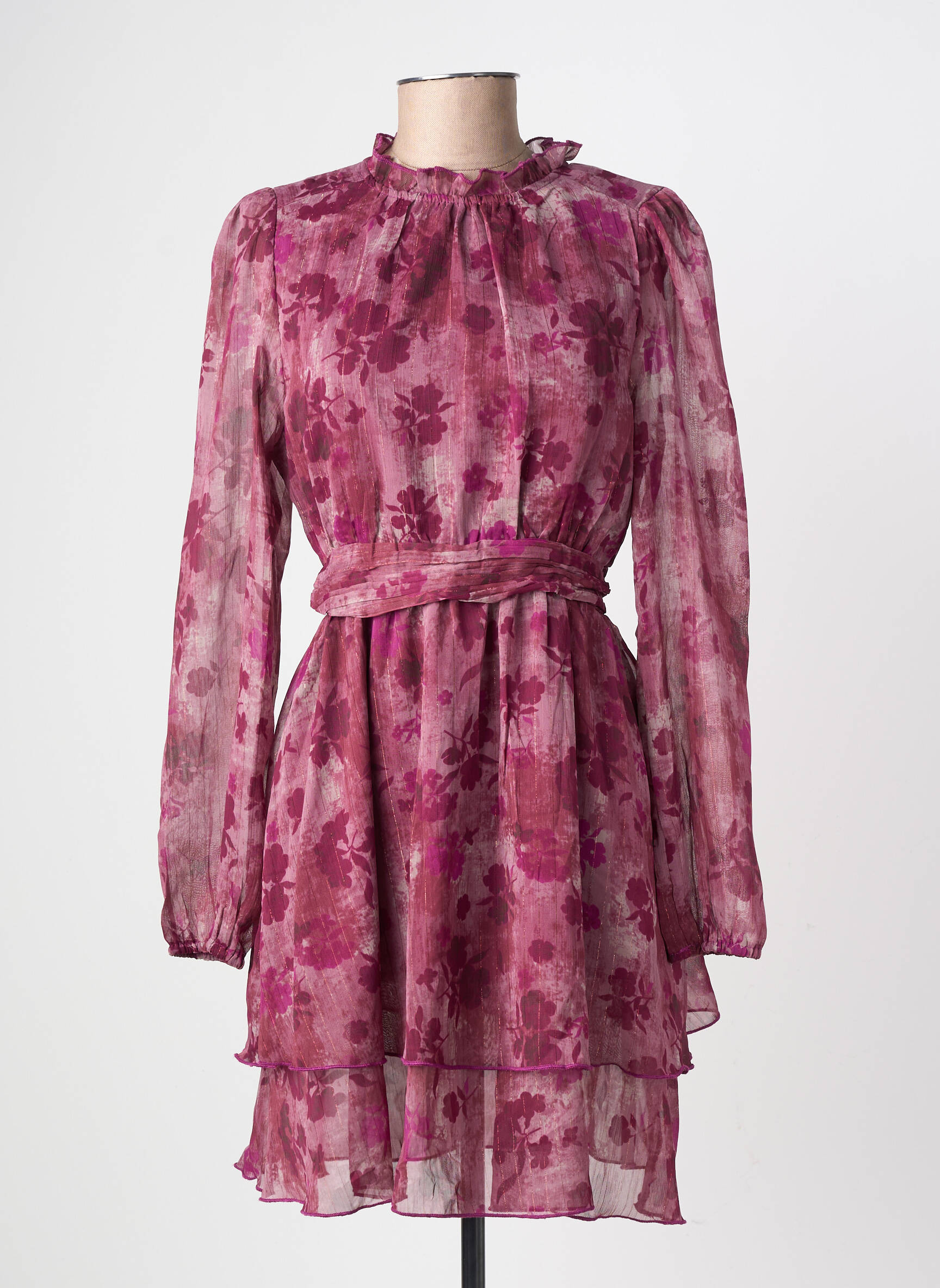 Rochie midi imprimeu floral mâneci lungi violet LILIE ROSE femeie