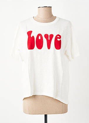 Tricou serigrafie flockată mâneci scurte alb FIVE femeie