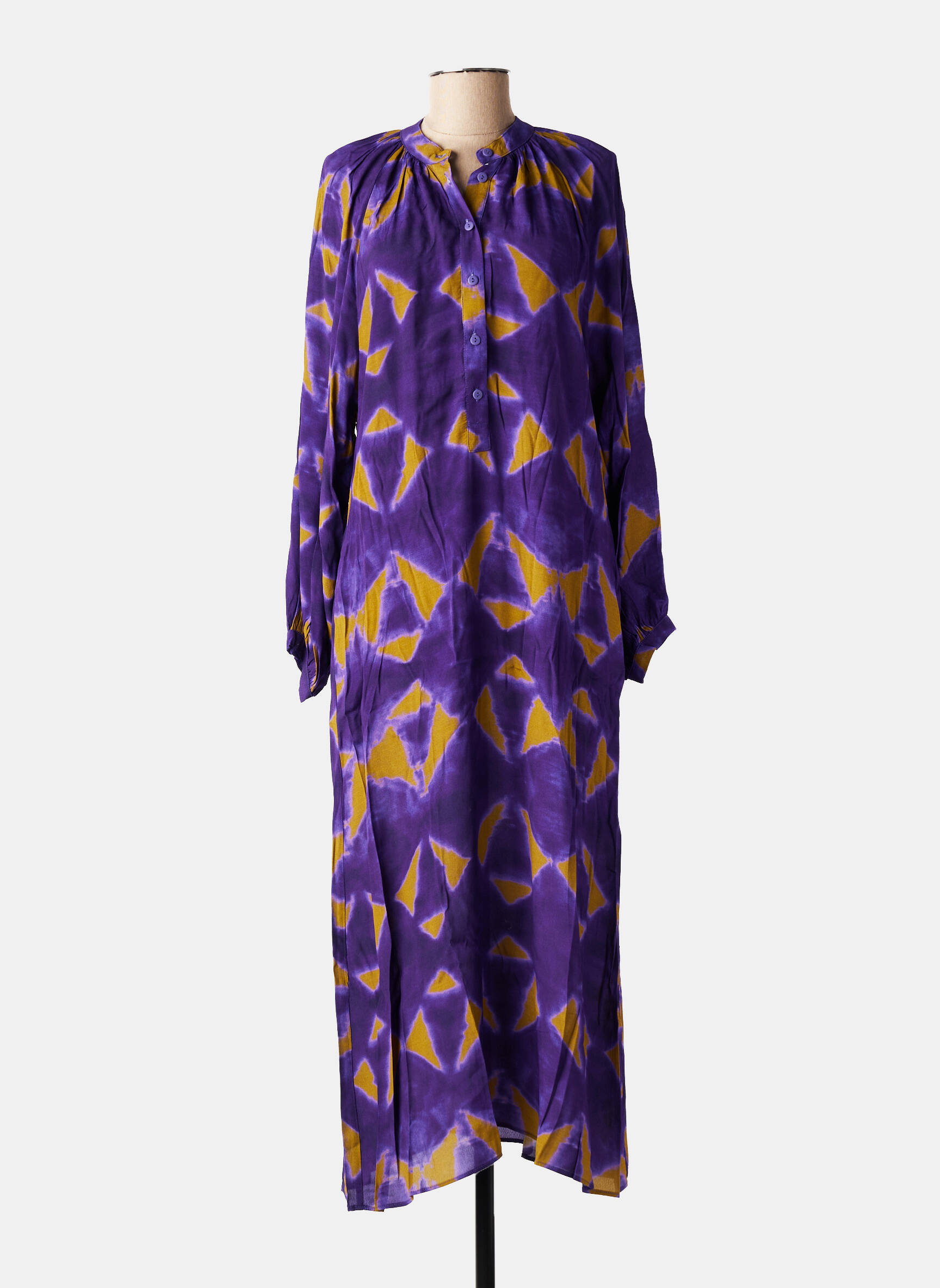 Rochie lungă imprimeu fantezie mâneci lungi violet HOD femeie