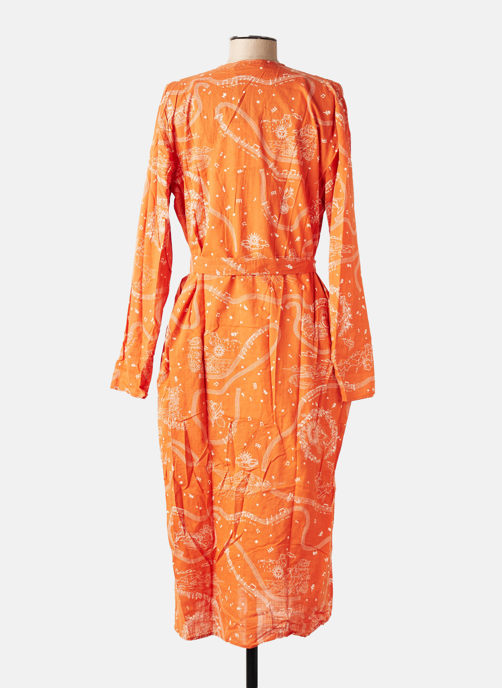 Rochie midi imprimeu fantezie mâneci lungi portocalie ROSEANNA femeie