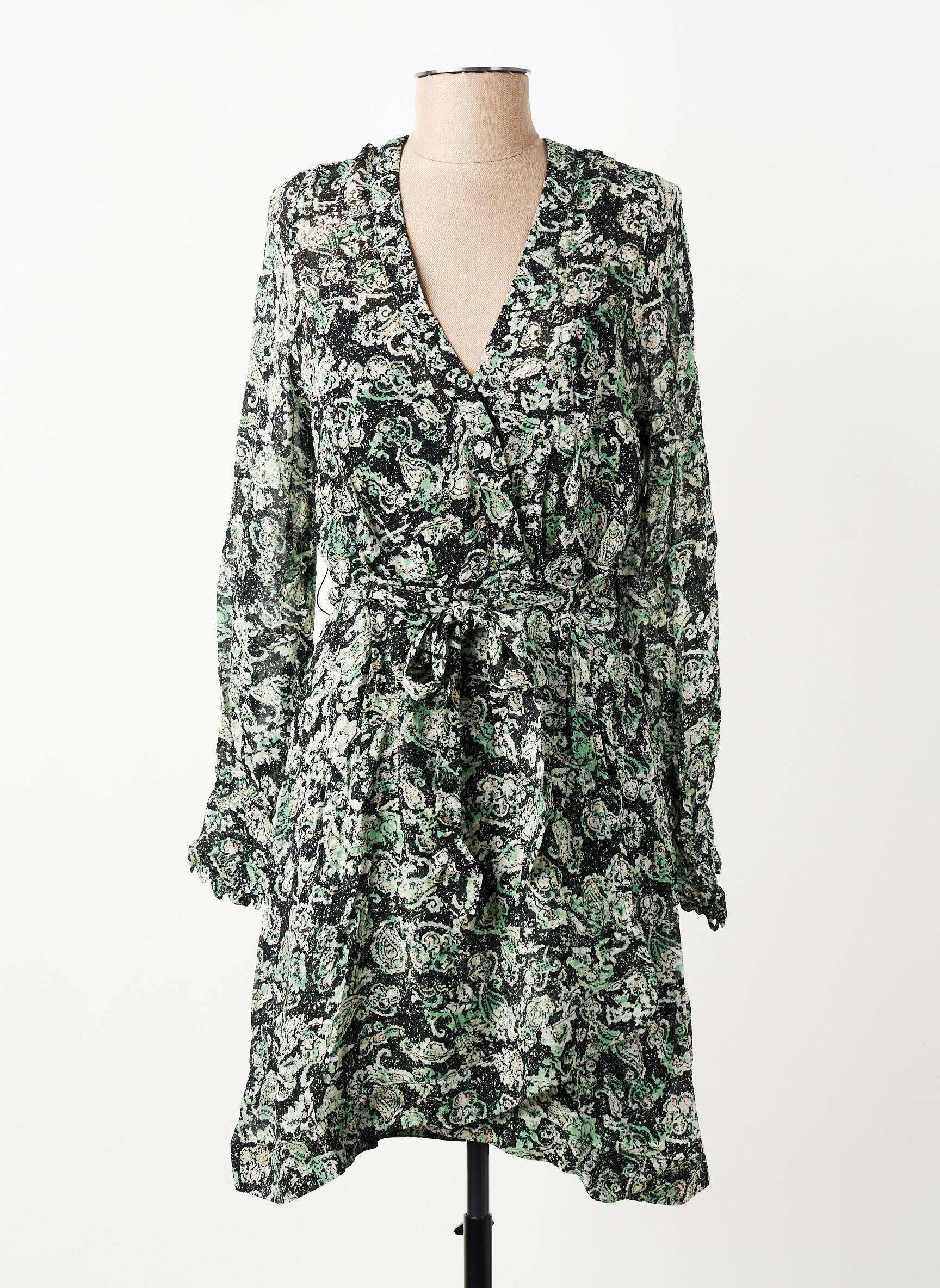 Rochie midi imprimeu fantezie mâneci lungi verde BERENICE femeie