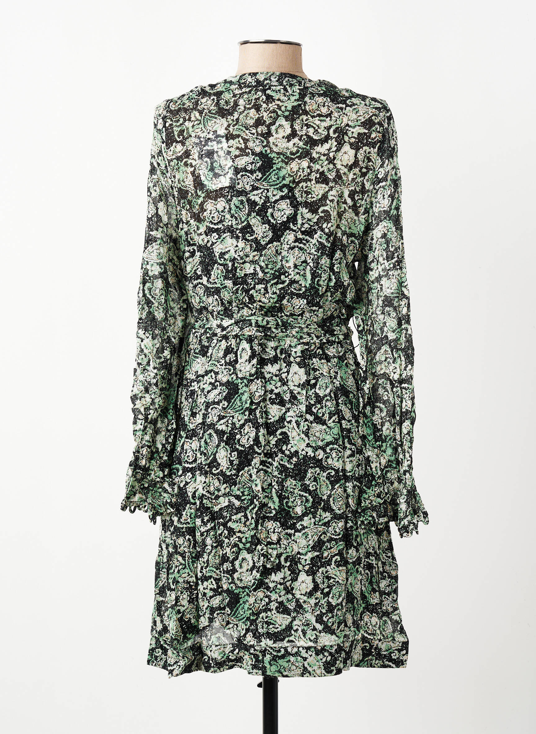 Rochie midi imprimeu fantezie mâneci lungi verde BERENICE femeie