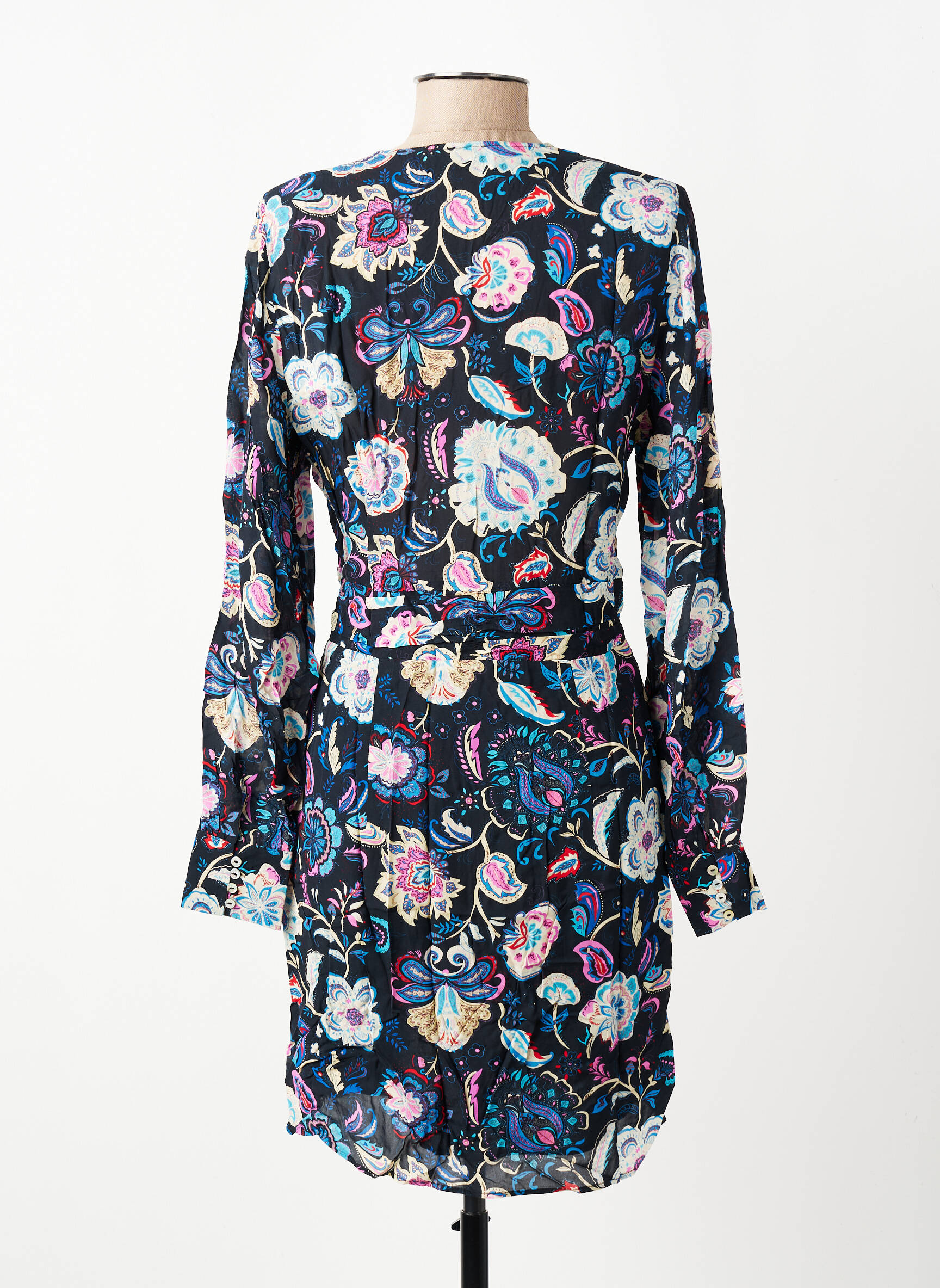 Rochie midi imprimeu fantezie mâneci lungi albastru BERENICE femeie