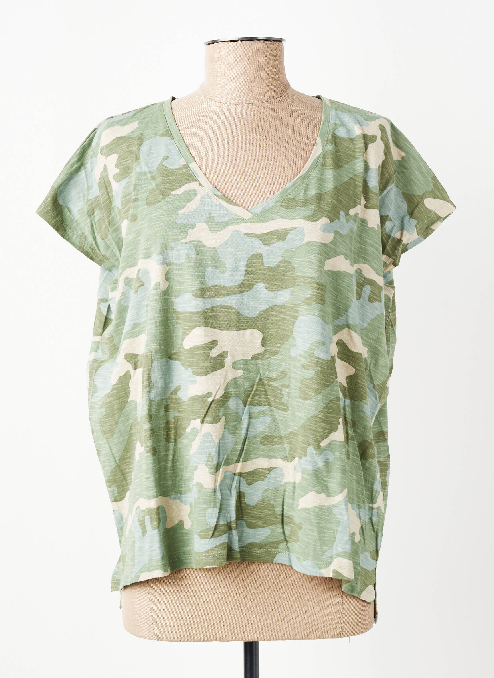 Tricou croială dreaptă mâneci scurte verde FIVE femeie