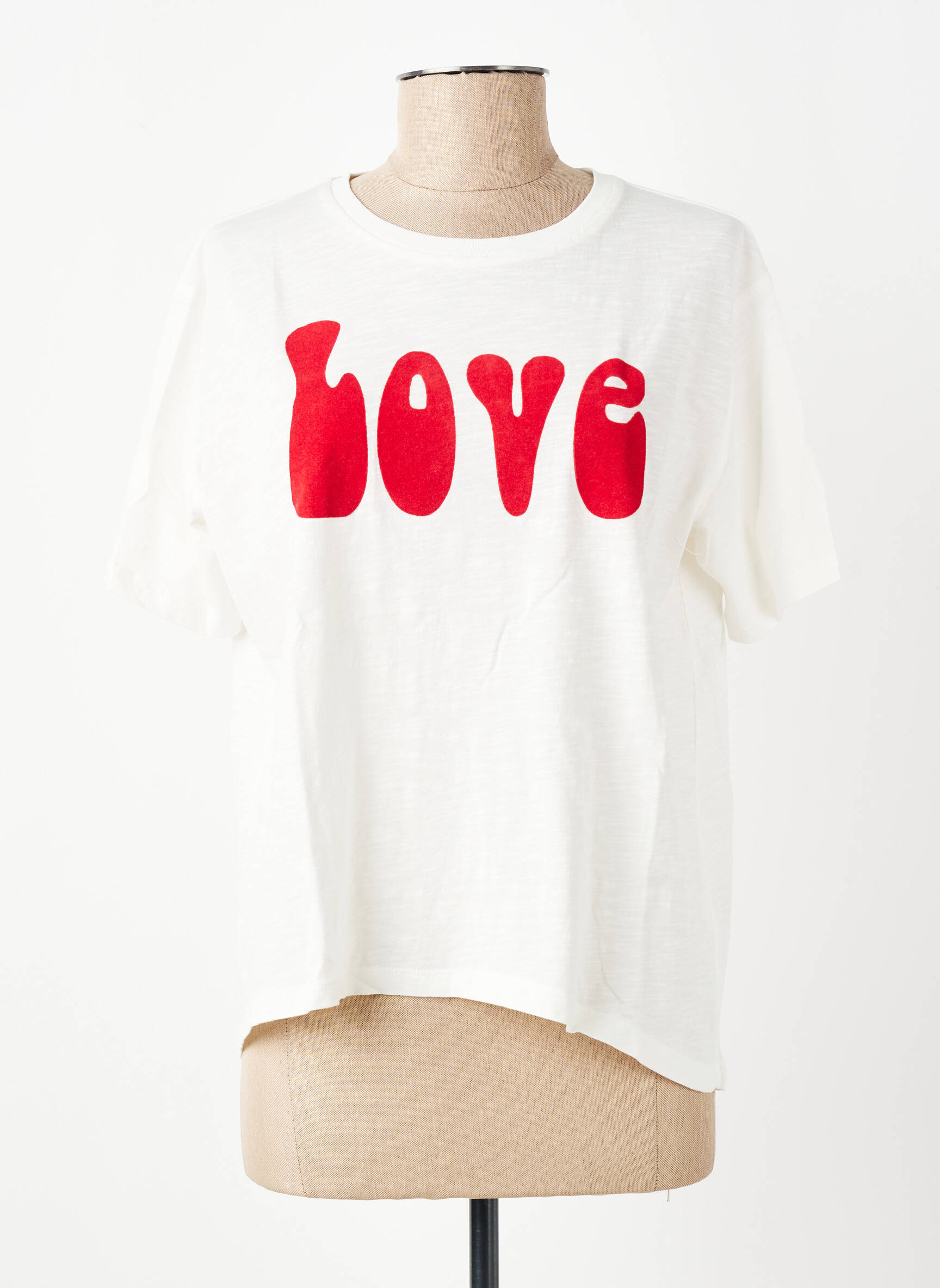 Tricou serigrafie flockată mâneci scurte alb FIVE femeie