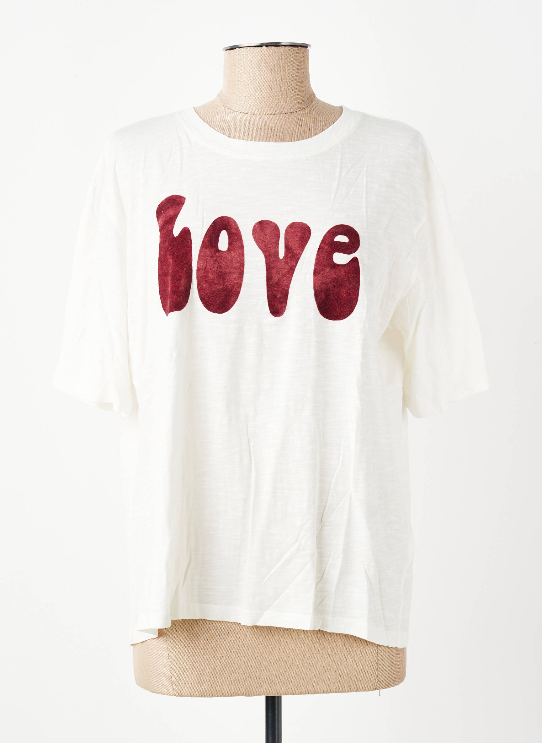 Tricou serigrafie flockată mâneci scurte alb FIVE femeie