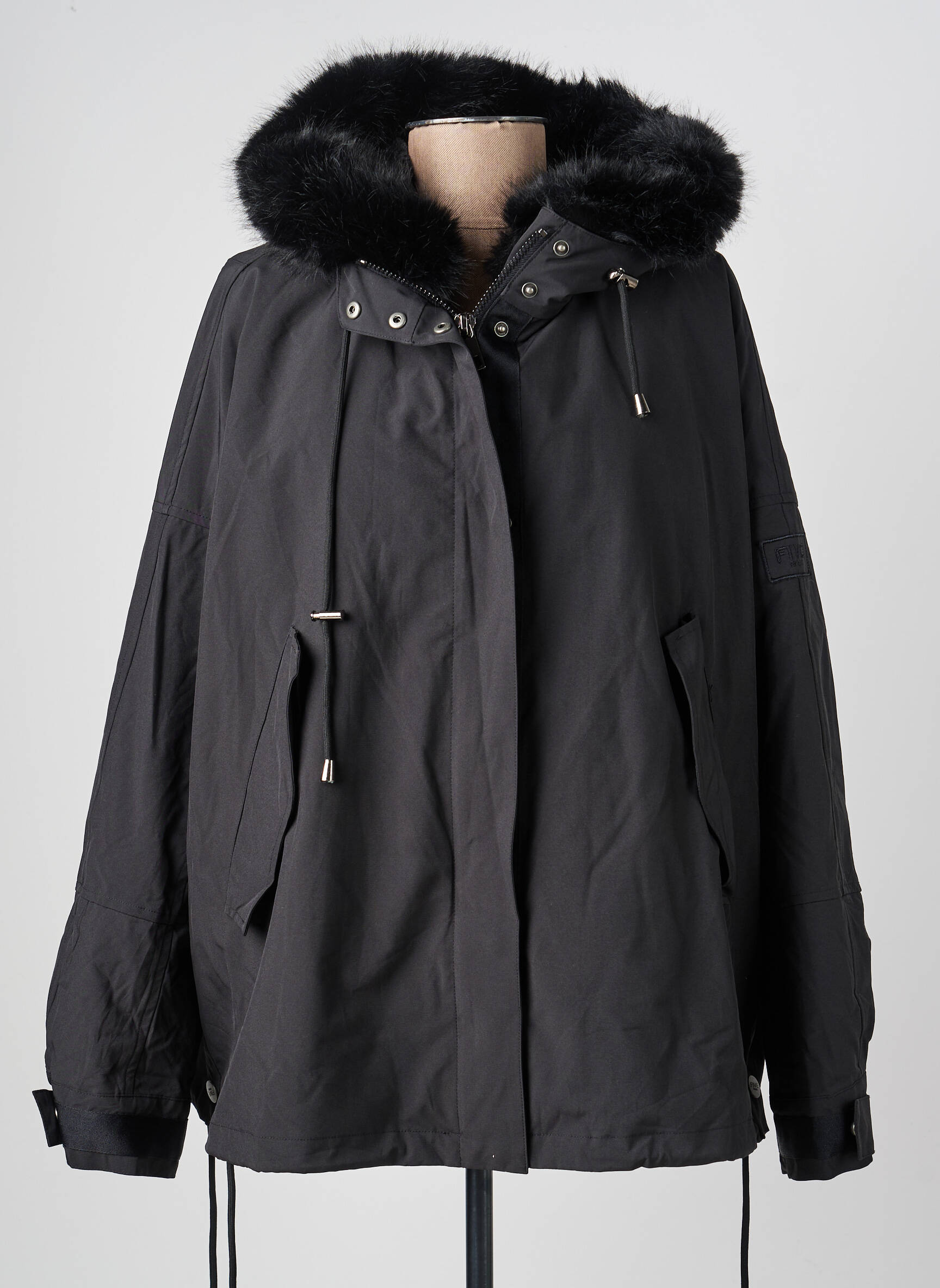 Parka finisaj interior blană sintetică cu glugă negru FIVE femeie