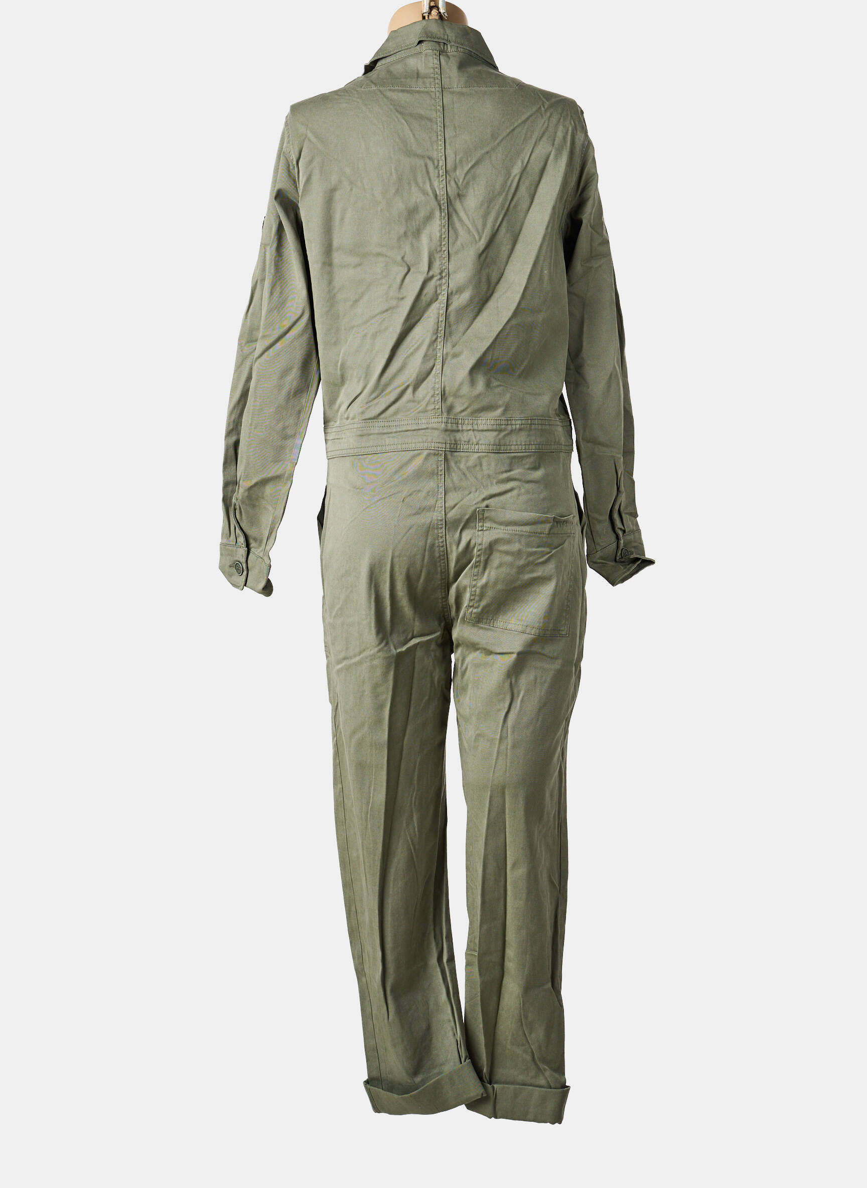 Salopetă-pantalon închidere cu nasturi pe față mâneci lungi verde FIVE femeie