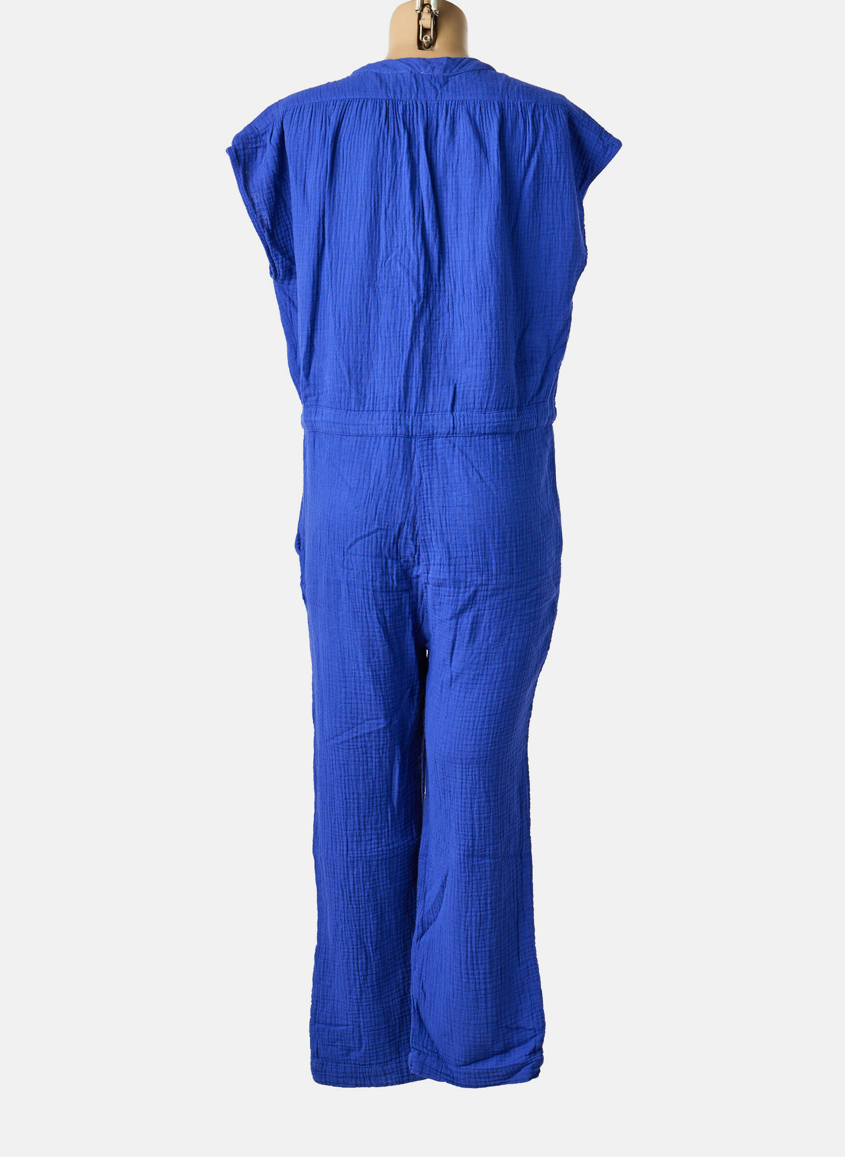 Salopetă-pantalon țesătură crep mâneci scurte albastru HOD femeie
