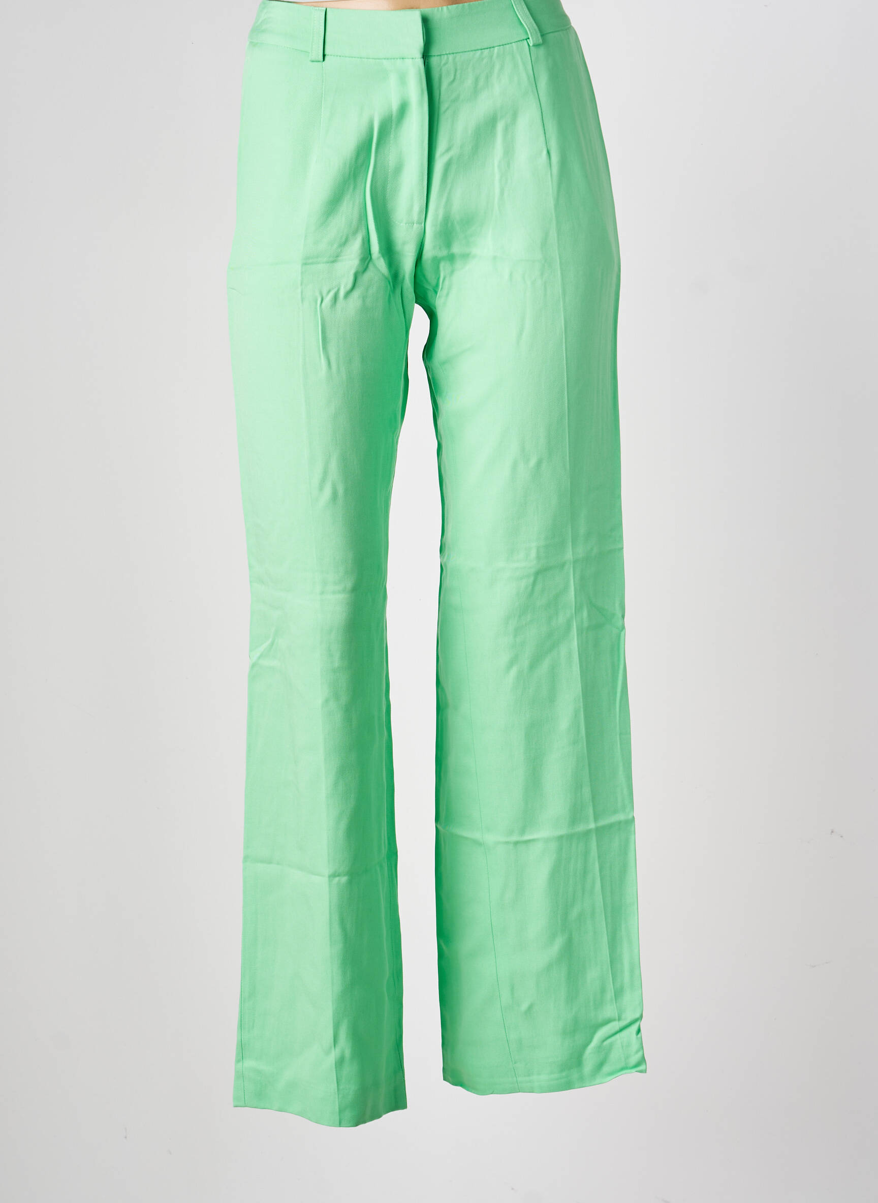 Pantalon drept țesătură poplin talie înaltă verde MODETROTTER femeie