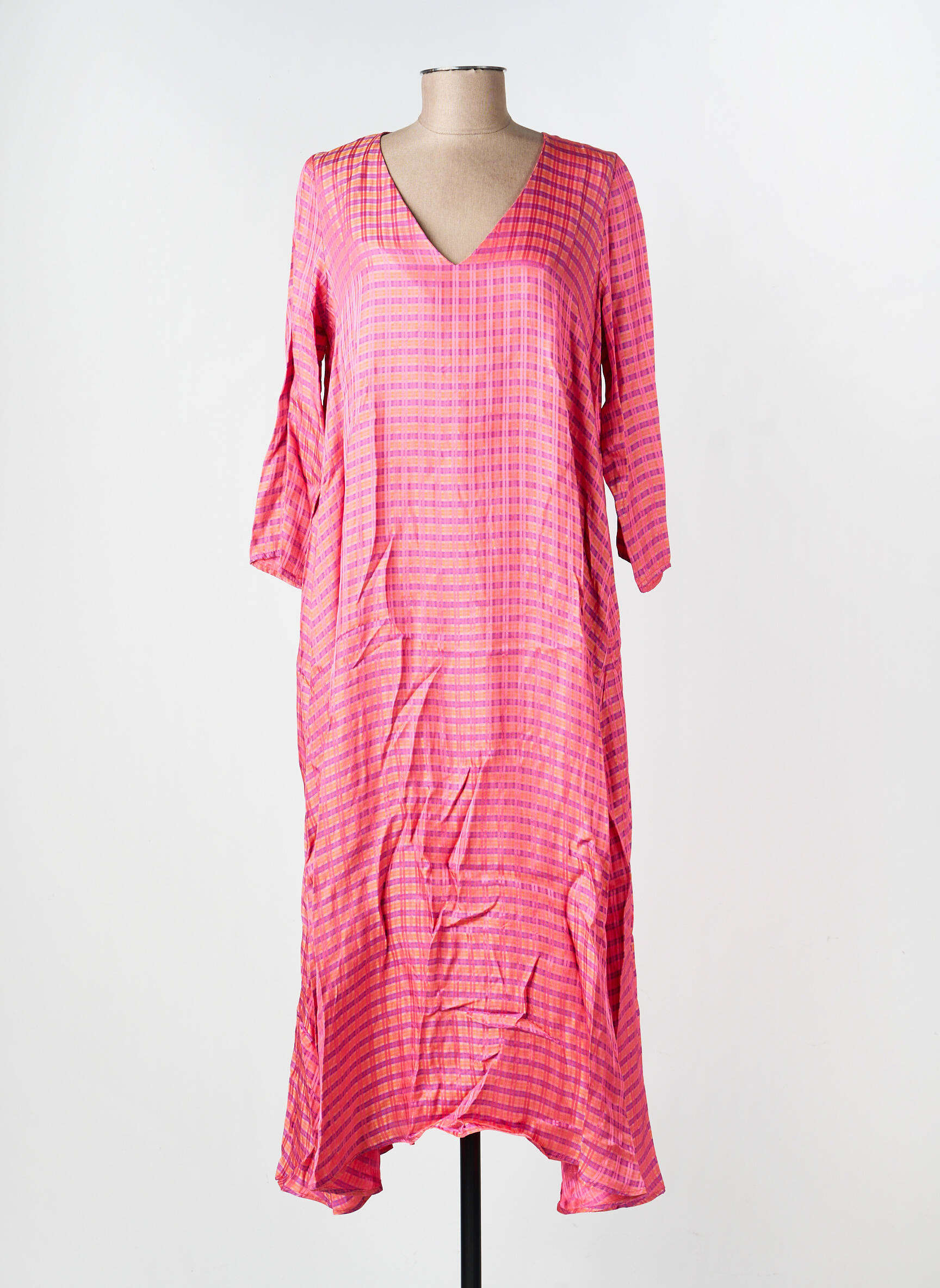 Rochie lungă croială fluidă mâneci 3/4 roz MODETROTTER femeie