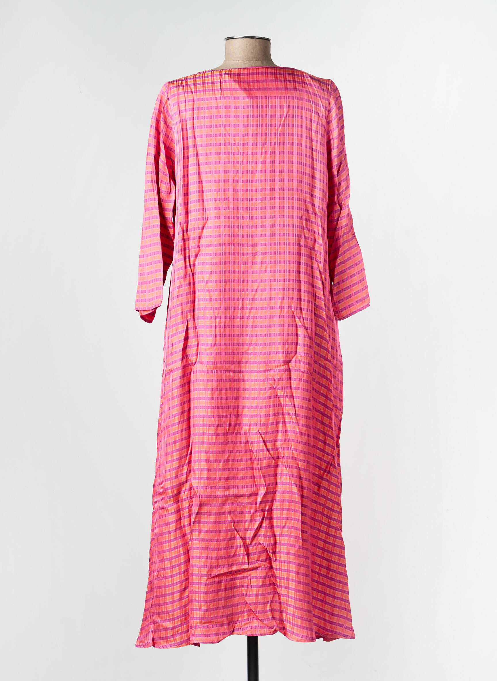 Rochie lungă croială fluidă mâneci 3/4 roz MODETROTTER femeie