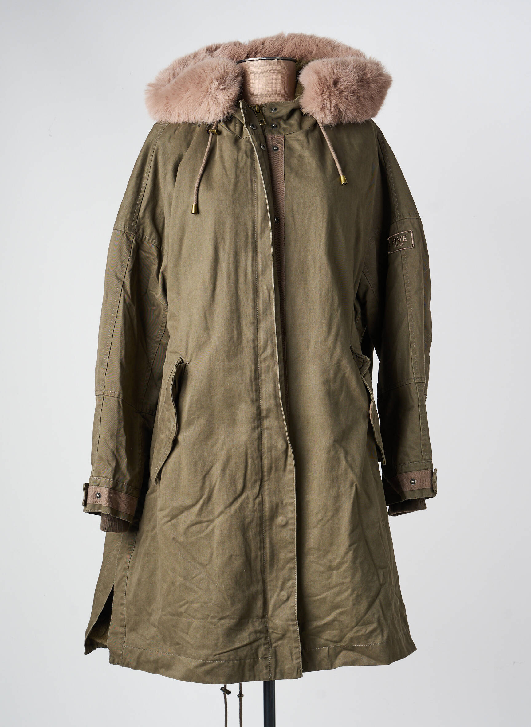 Parka finisaj interior blană sintetică cu glugă verde FIVE femeie