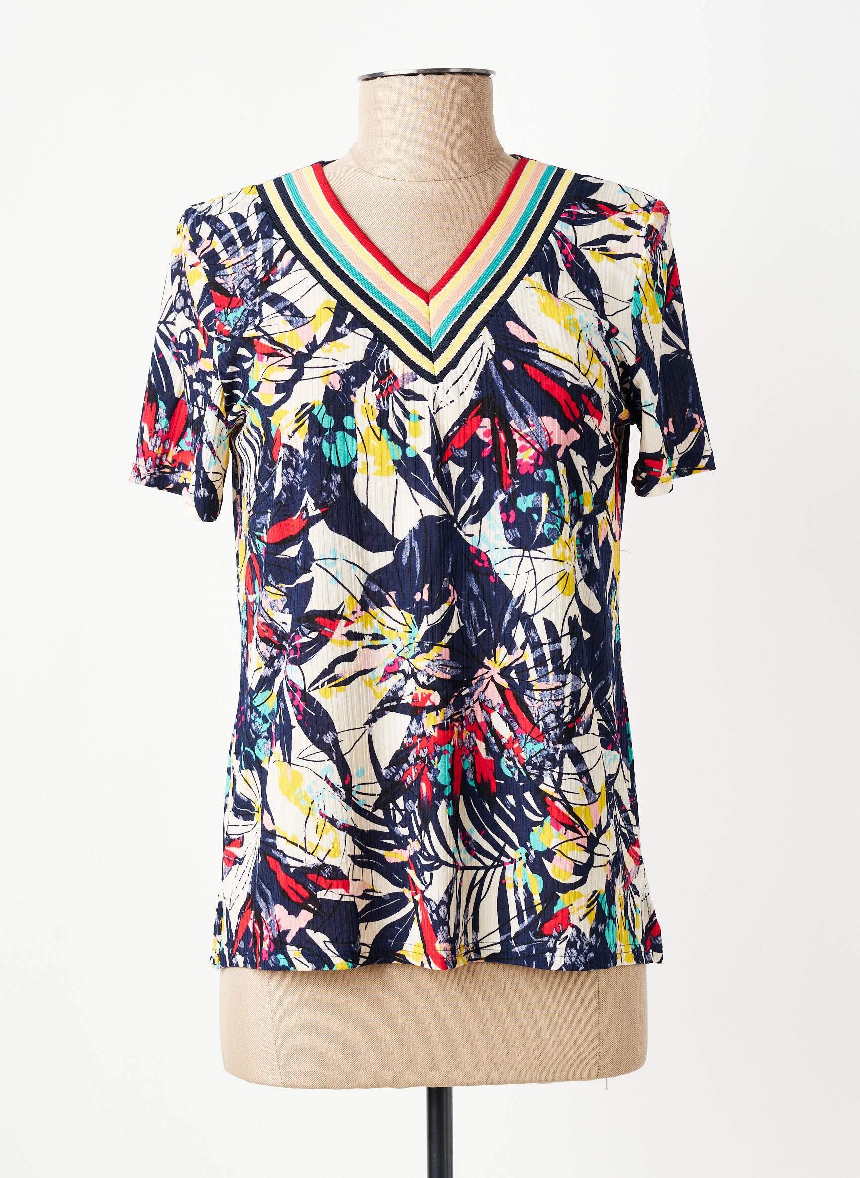 Tricou guler în v mâneci scurte albastru GEVANA femeie