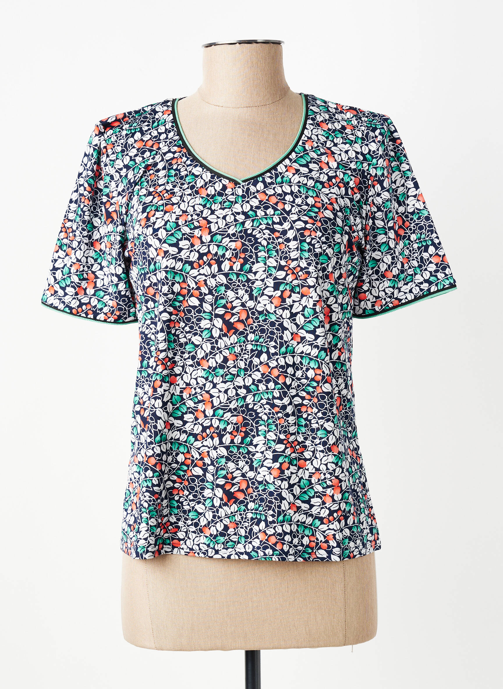 Tricou guler în v mâneci scurte albastru GEVANA femeie