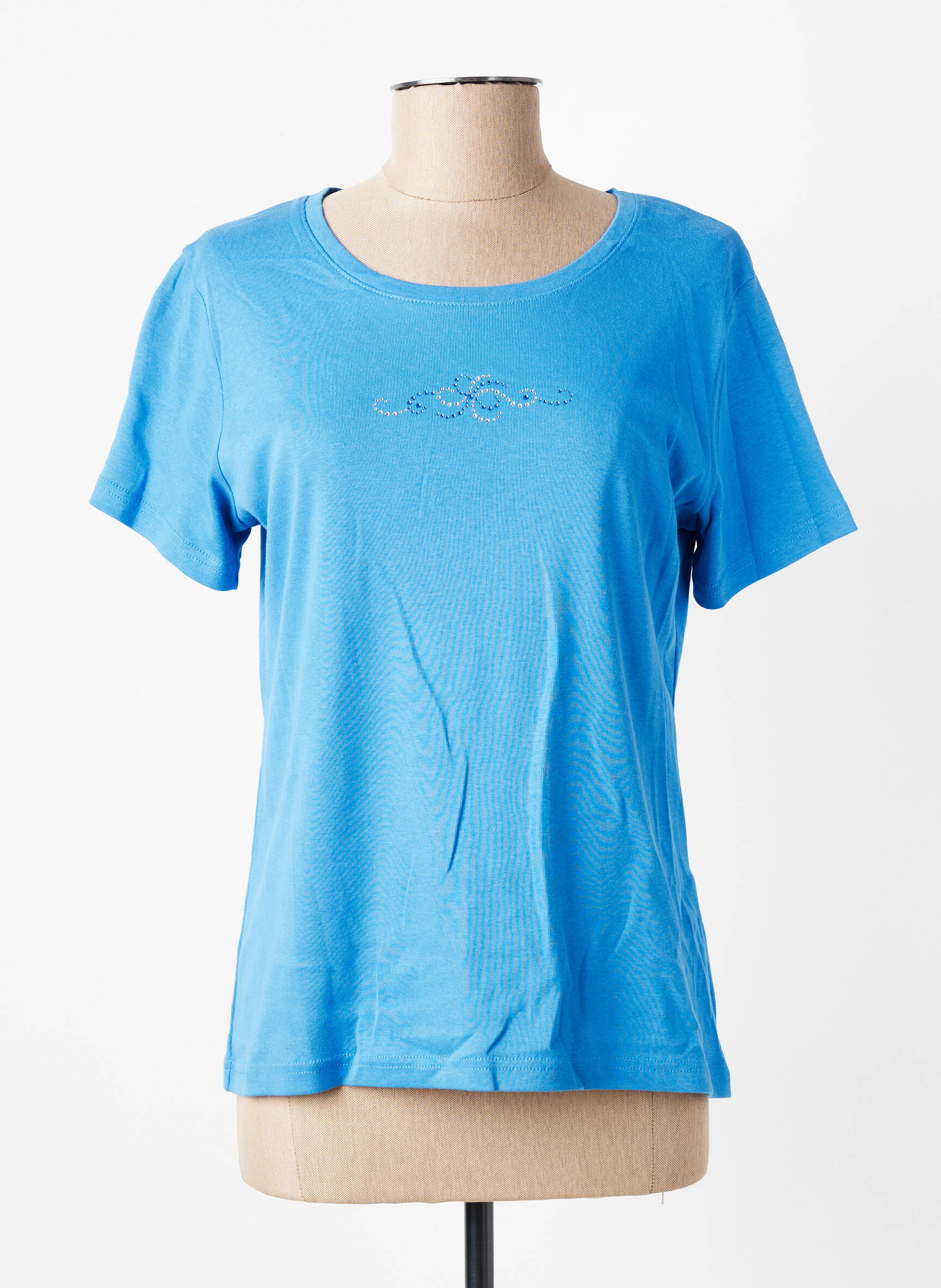 Tricou serigrafie cu strasuri mâneci scurte albastru GEVANA femeie