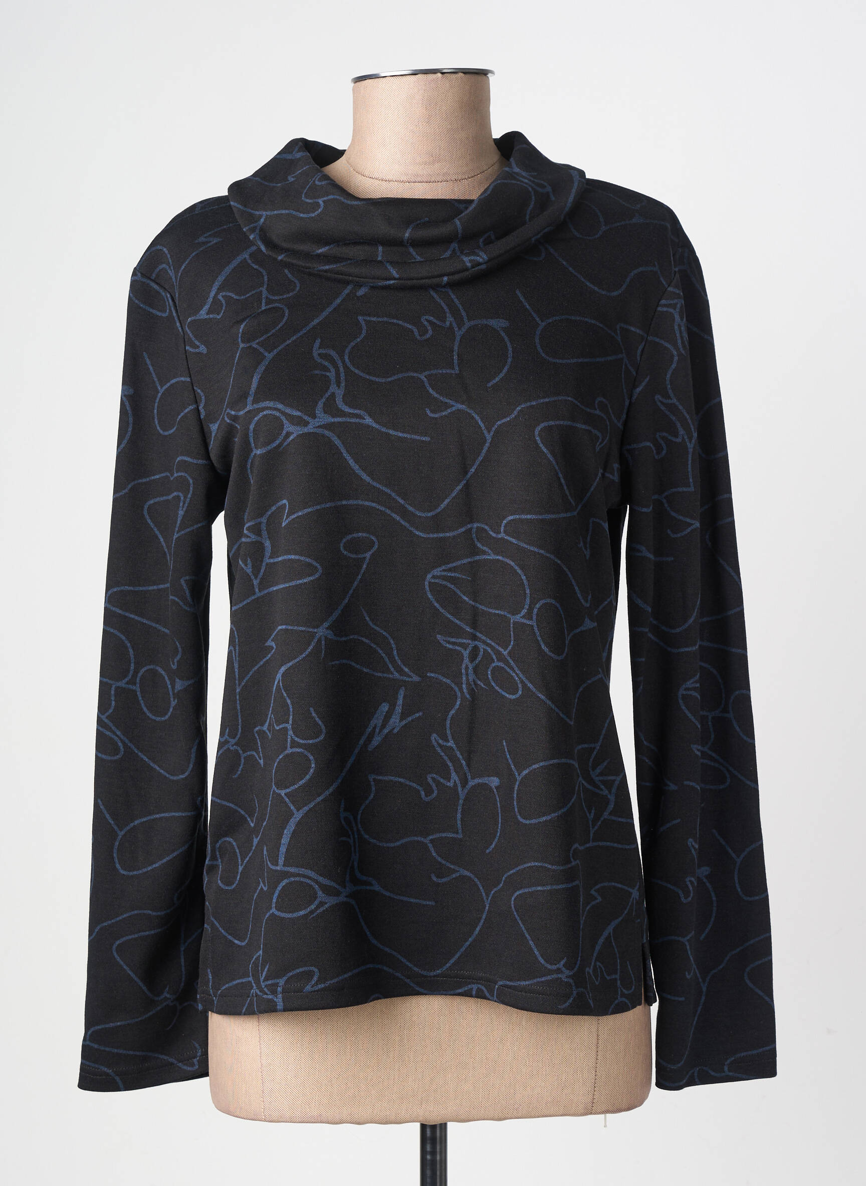 Tricou imprimeu fantezie mâneci lungi negru GEVANA femeie