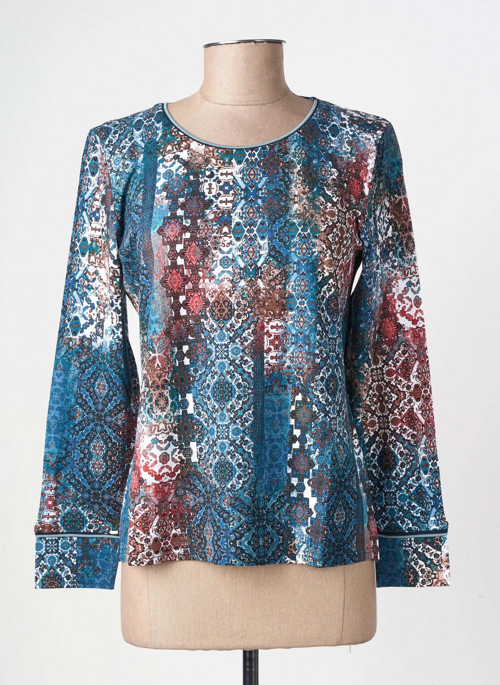 Tricou imprimeu fantezie mâneci lungi albastru GEVANA femeie