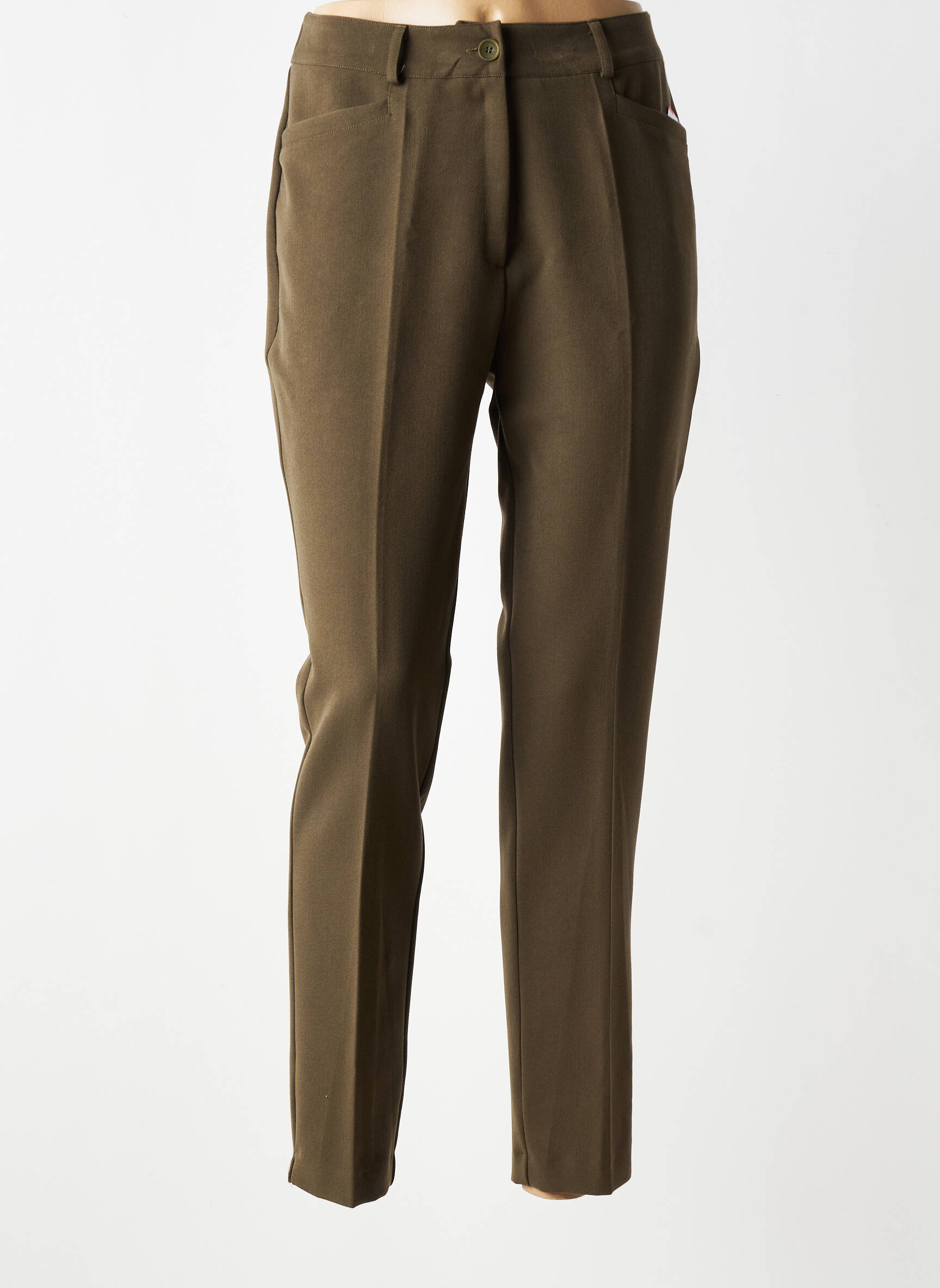 Pantalon slim talie elastică mărime normală verde GEVANA femeie