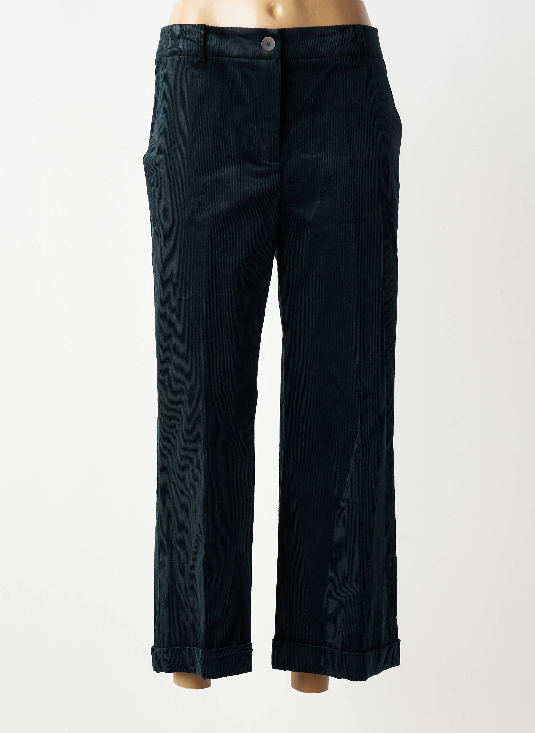 Pantalon drept închidere cu fermoar sub clapetă cu nasturi mărime normală verde DIVILUNE femeie