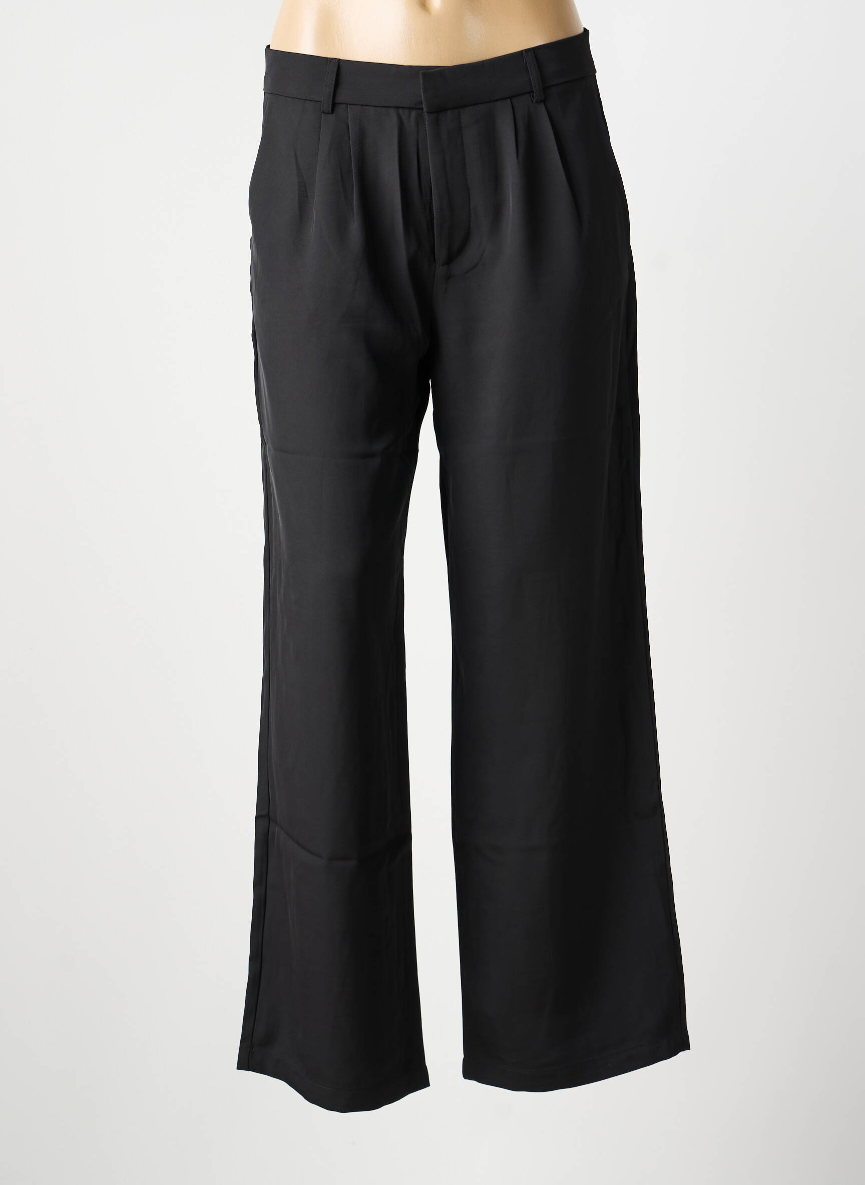 Pantalon larg țesătură crep talie înaltă negru JCL femeie