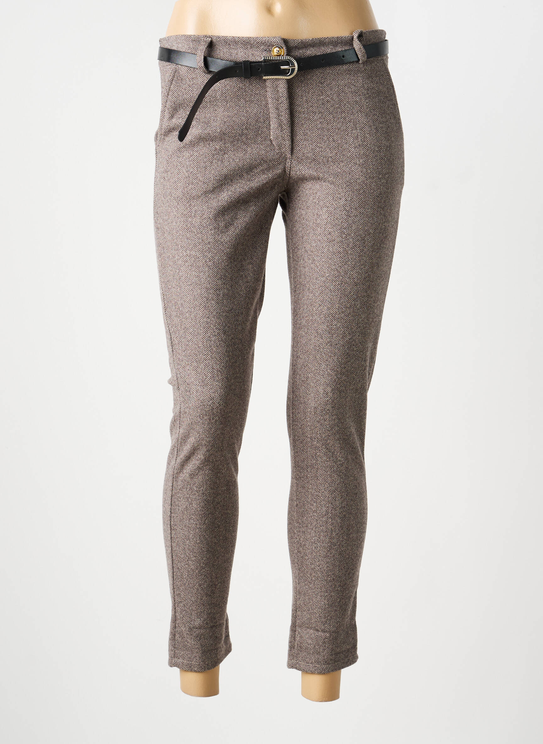 Pantalon 7/8 talie cu cleme mărime normală maro MODA femeie