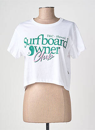 Tricou croială dreaptă mâneci scurte alb TUC SURF femeie