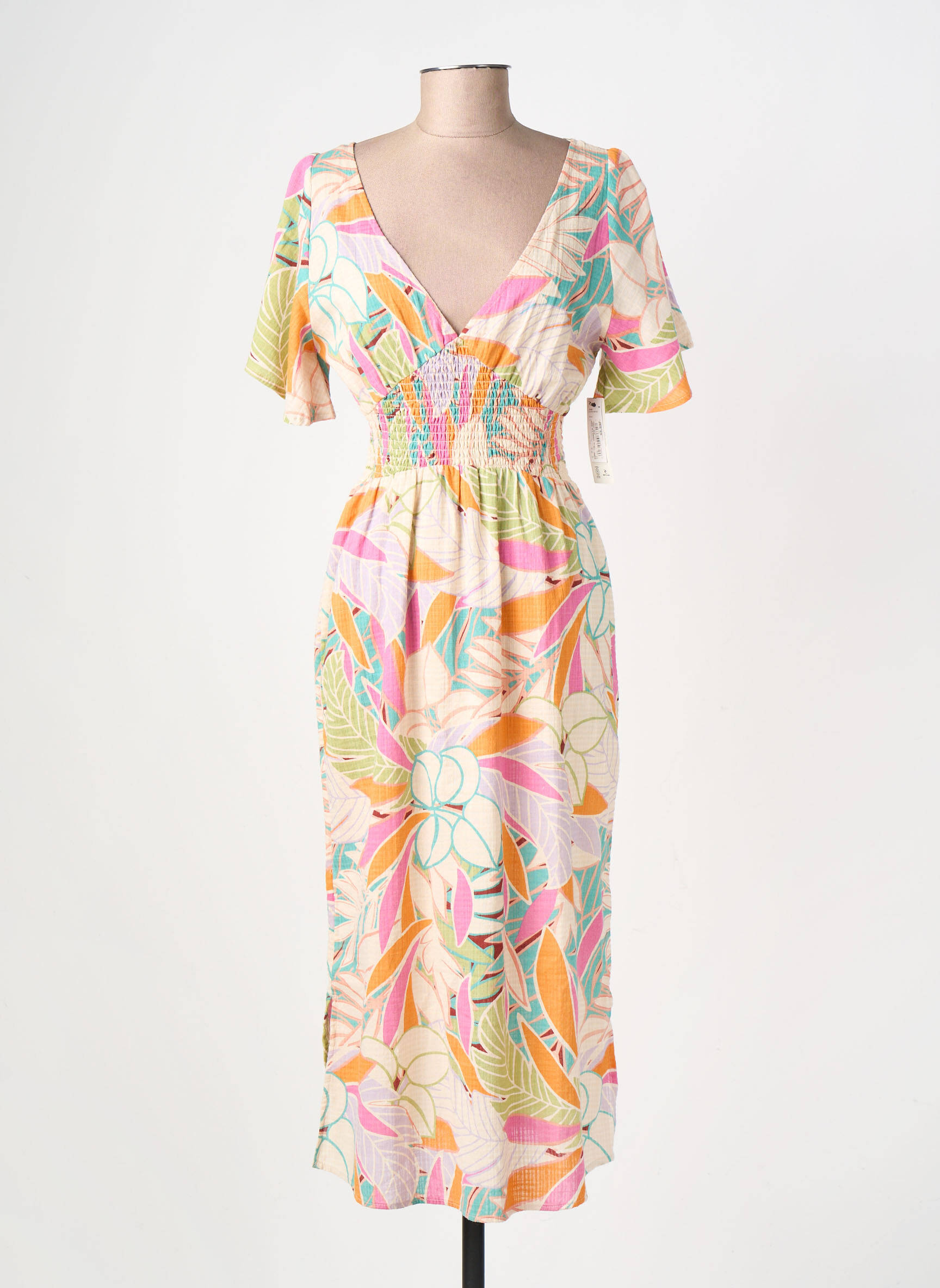 Rochie lungă mâneci scurte mâneci scurte bej RIP CURL femeie