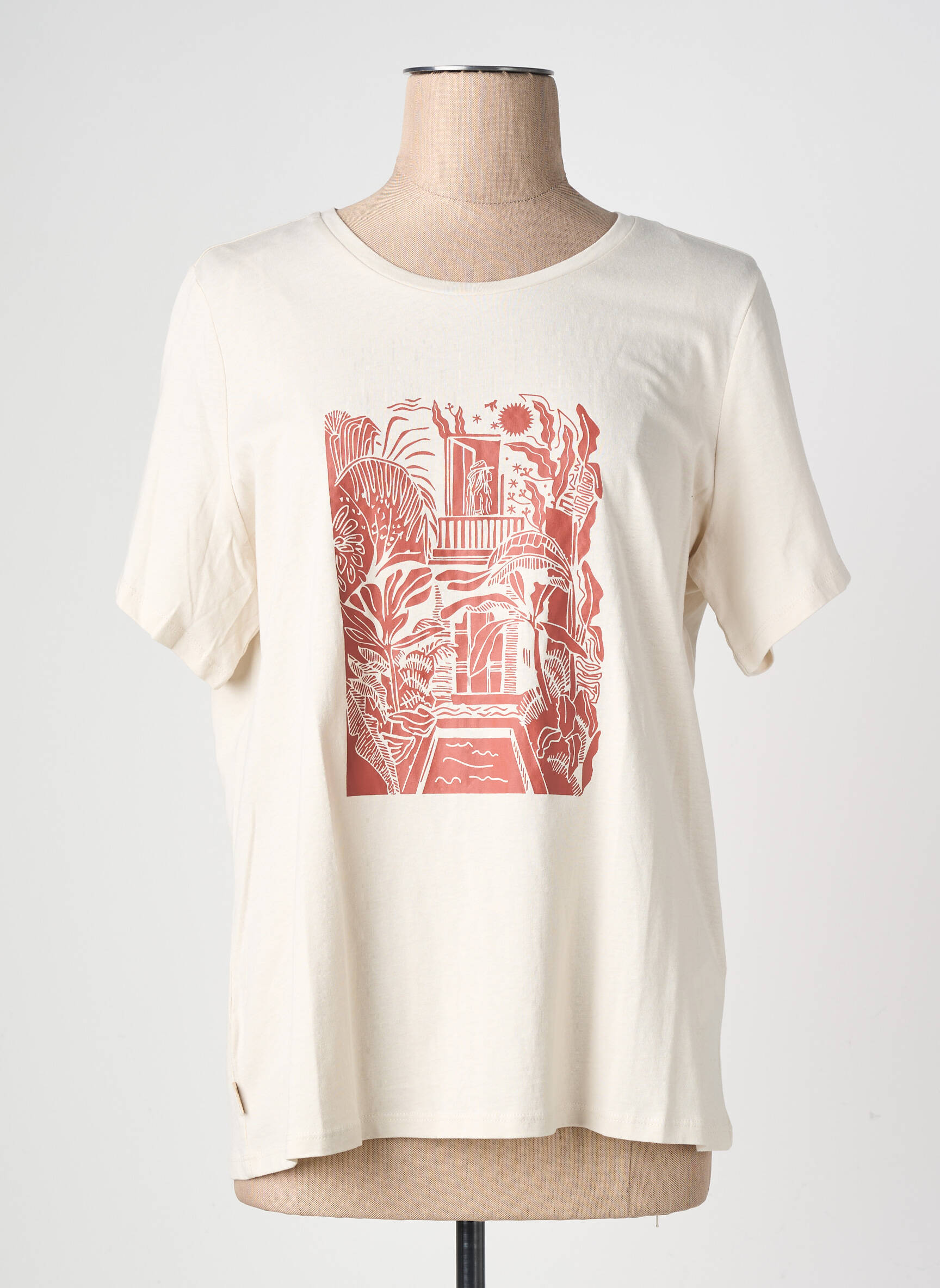Tricou croială dreaptă mâneci scurte bej SUN VALLEY femeie