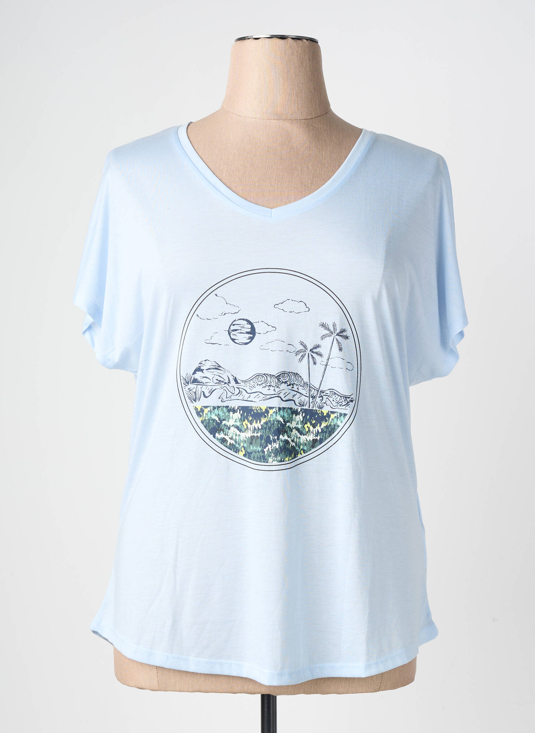 Tricou guler în v mâneci scurte albastru DARE 2 BE femeie