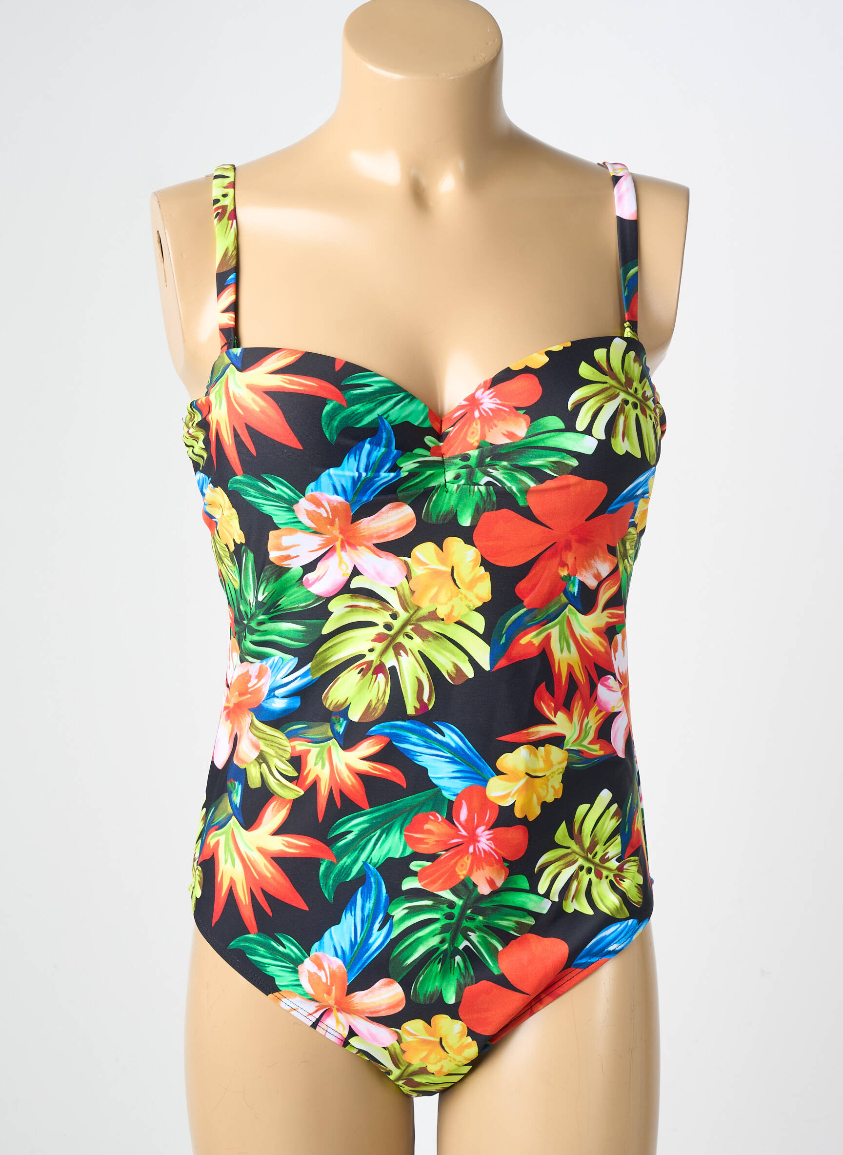 Costum de baie dintr-o singură piesă efect material satinat top sutien modelat negru VIDOYA femeie