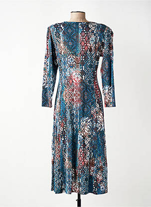 Rochie midi imprimeu fantezie mâneci lungi albastru GEVANA femeie