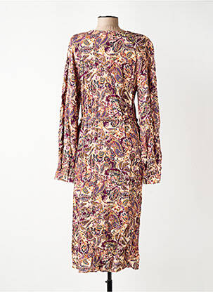 Rochie midi imprimeu floral mâneci lungi bej GEVANA femeie