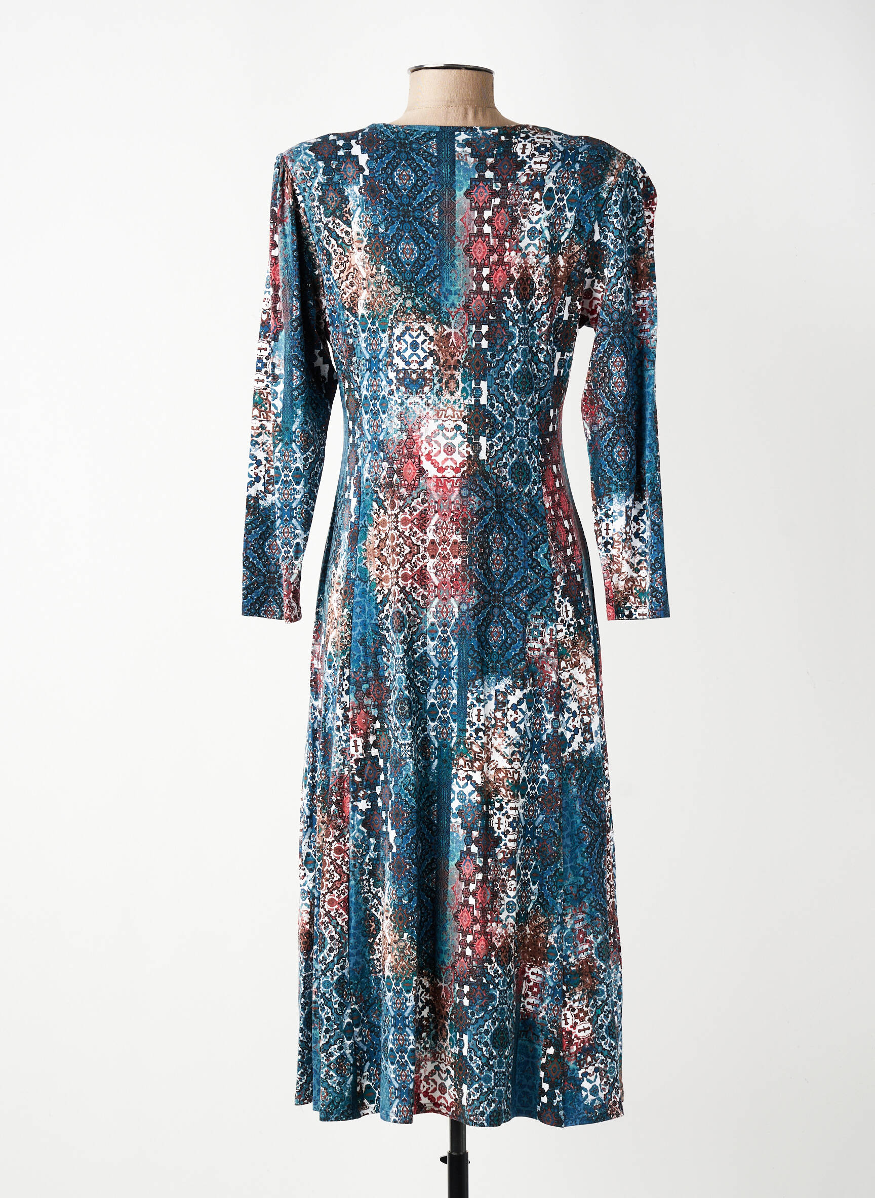 Rochie midi imprimeu fantezie mâneci lungi albastru GEVANA femeie
