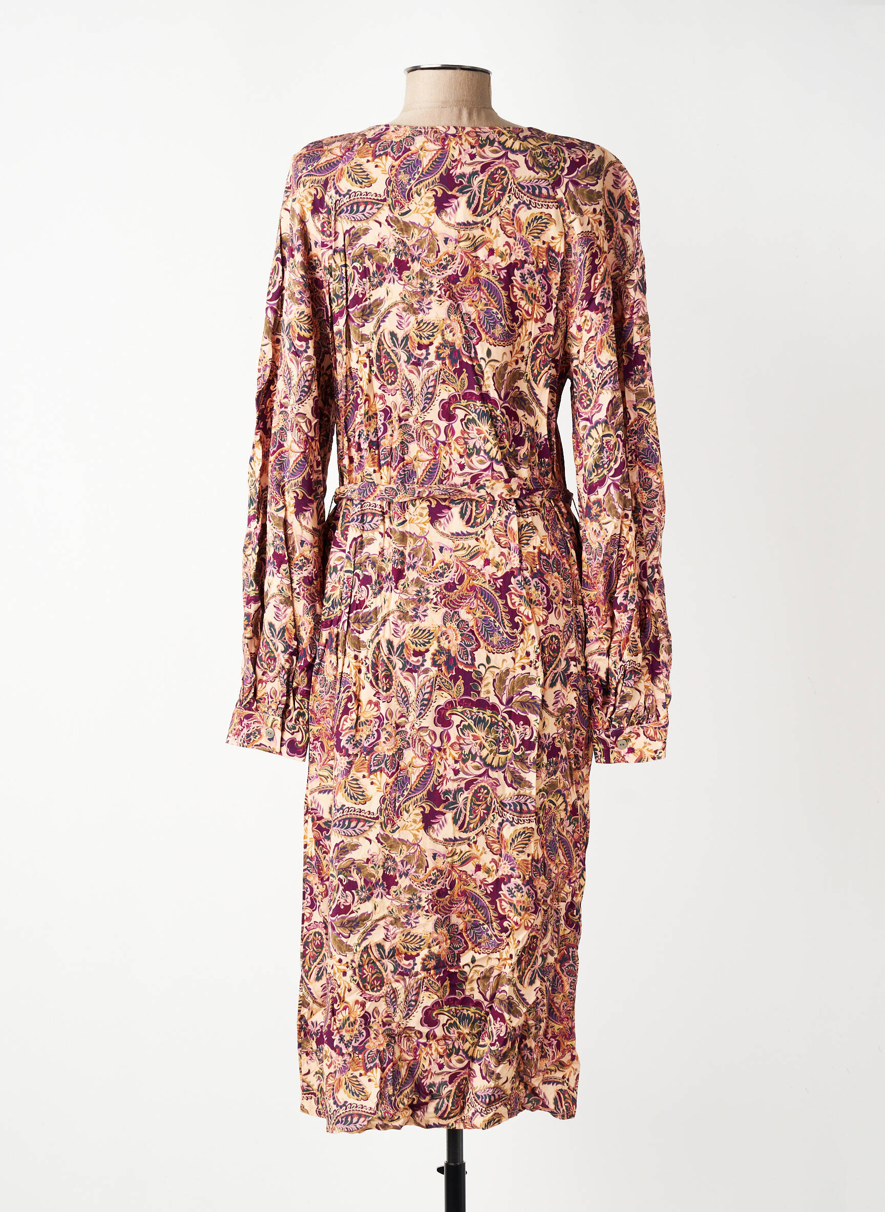Rochie midi imprimeu floral mâneci lungi bej GEVANA femeie