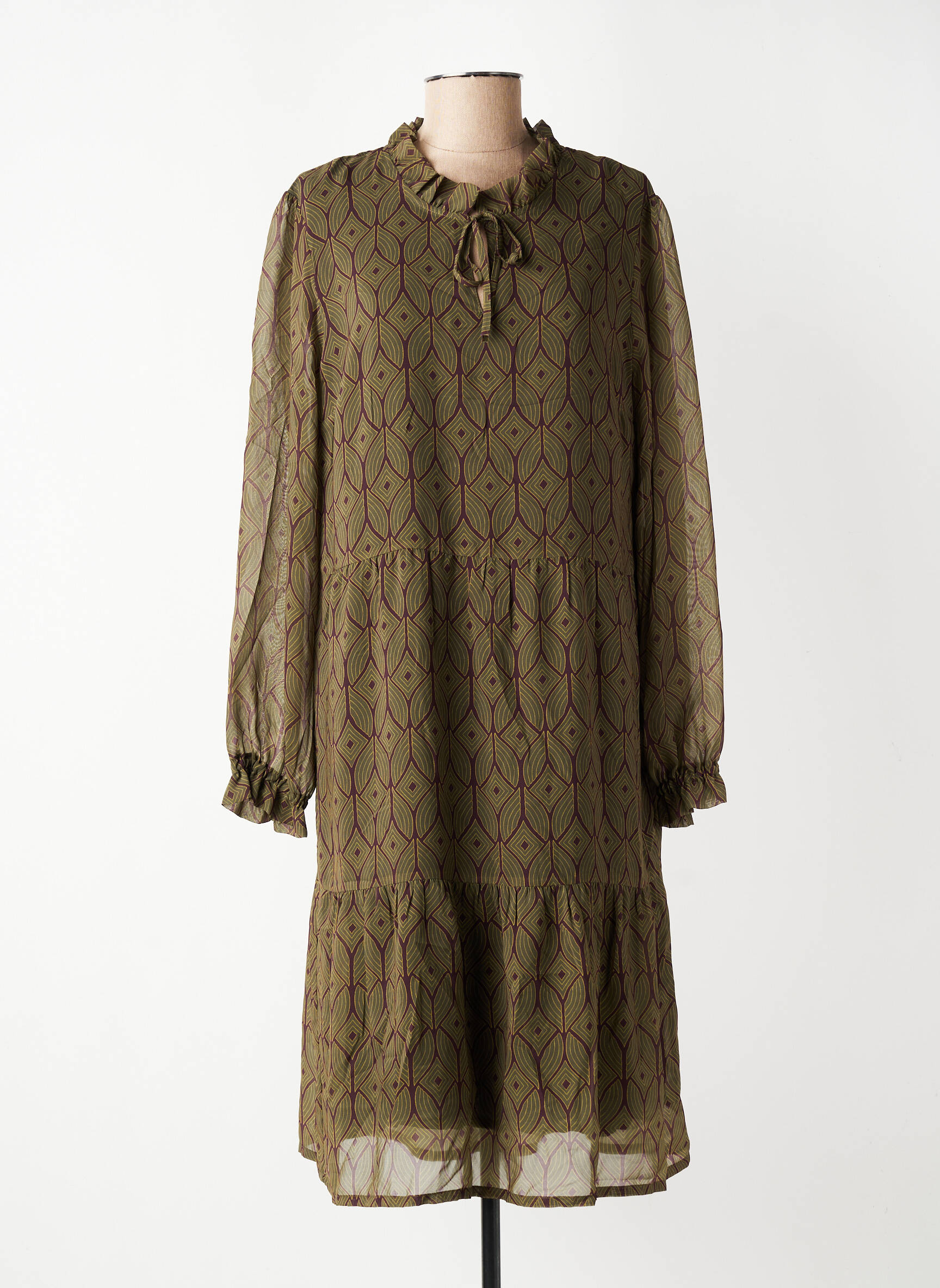 Rochie midi croială fluidă mâneci lungi verde GEVANA femeie