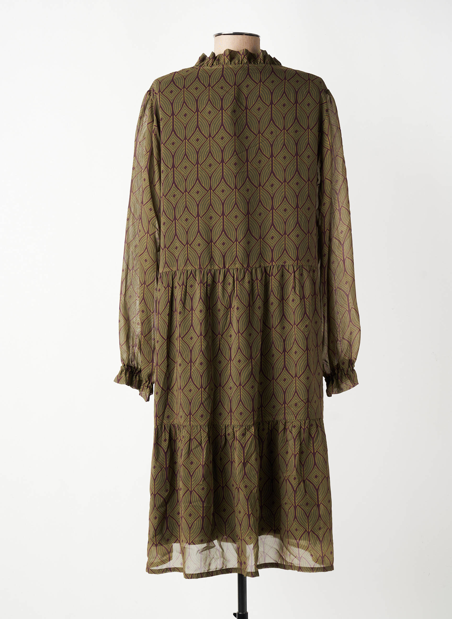 Rochie midi croială fluidă mâneci lungi verde GEVANA femeie
