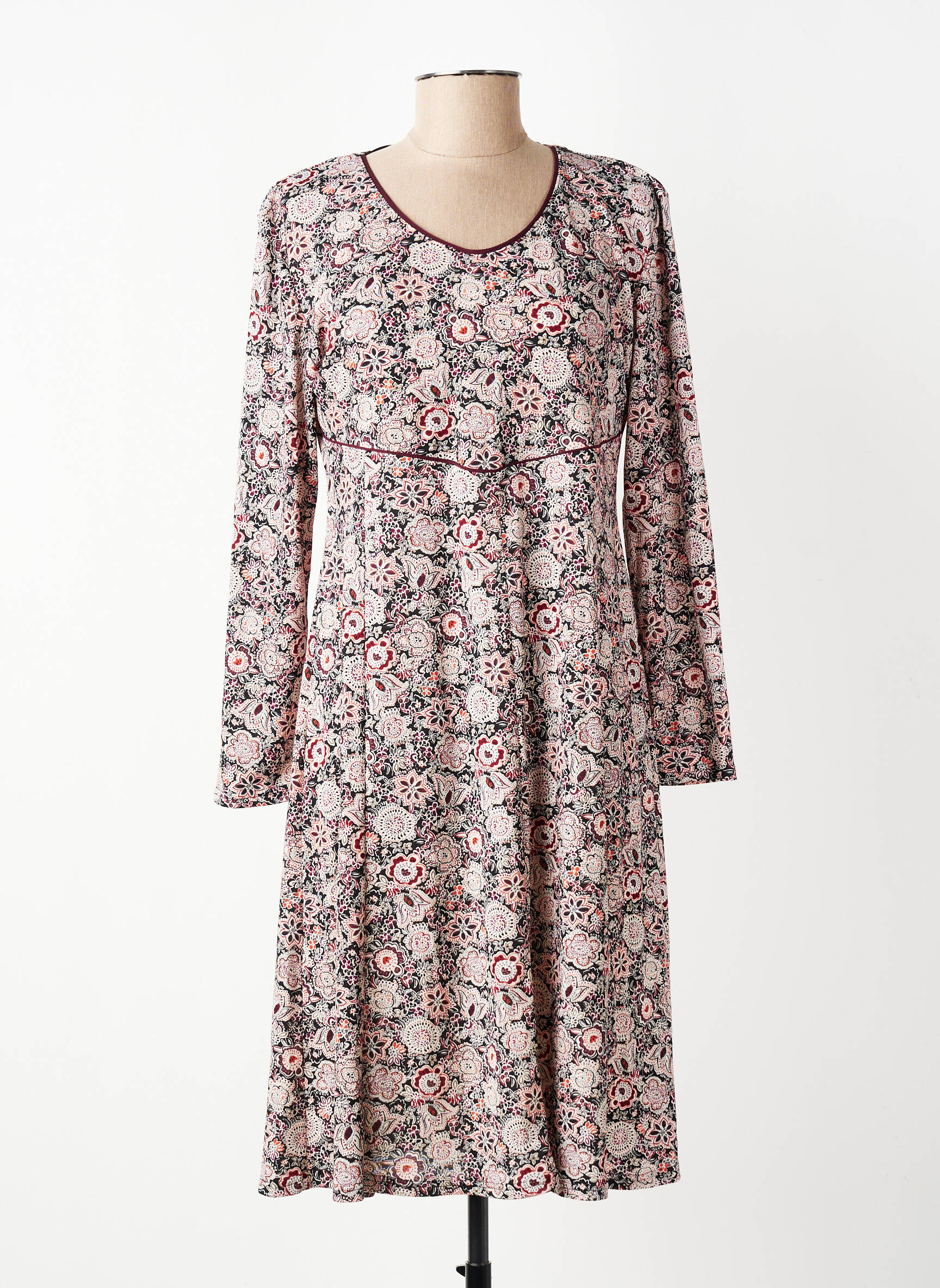 Rochie midi imprimeu floral mâneci lungi roșu GEVANA femeie