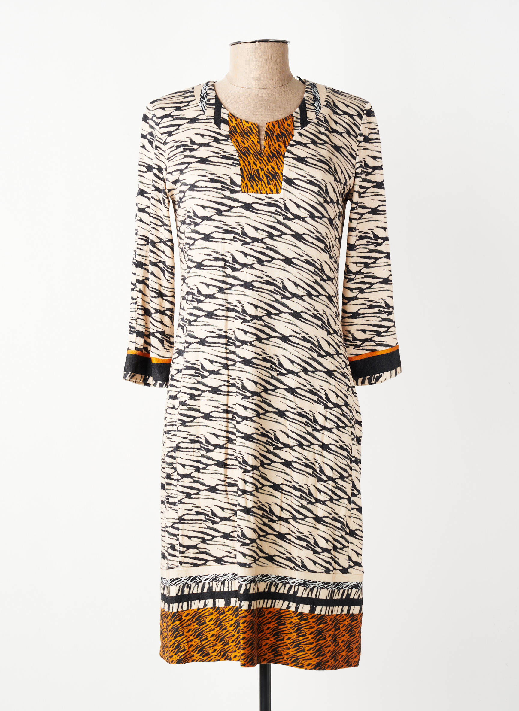 Rochie midi mâneci lungi mâneci lungi bej GEVANA femeie