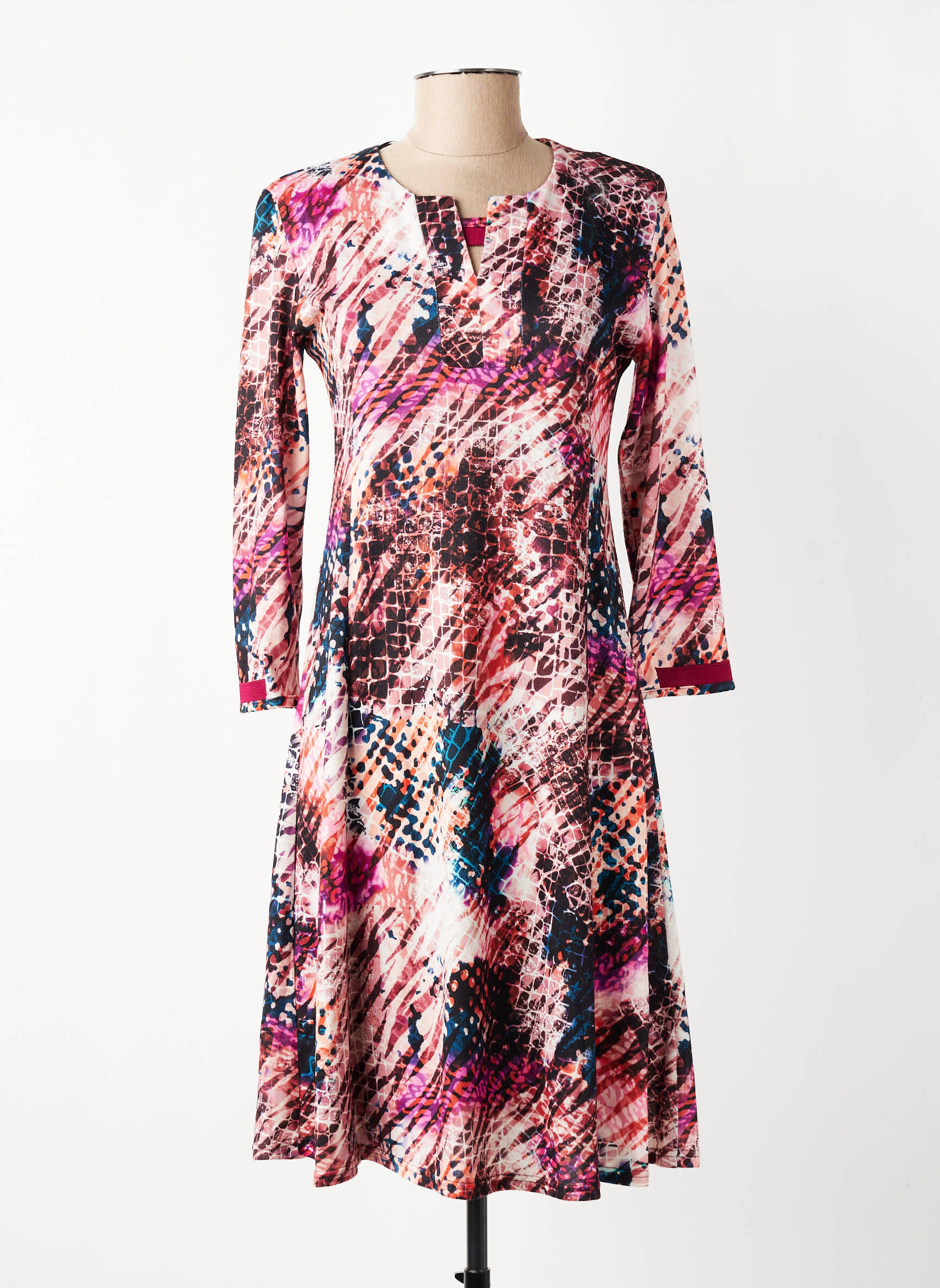 Rochie midi mâneci 3/4 mâneci 3/4 roz GEVANA femeie